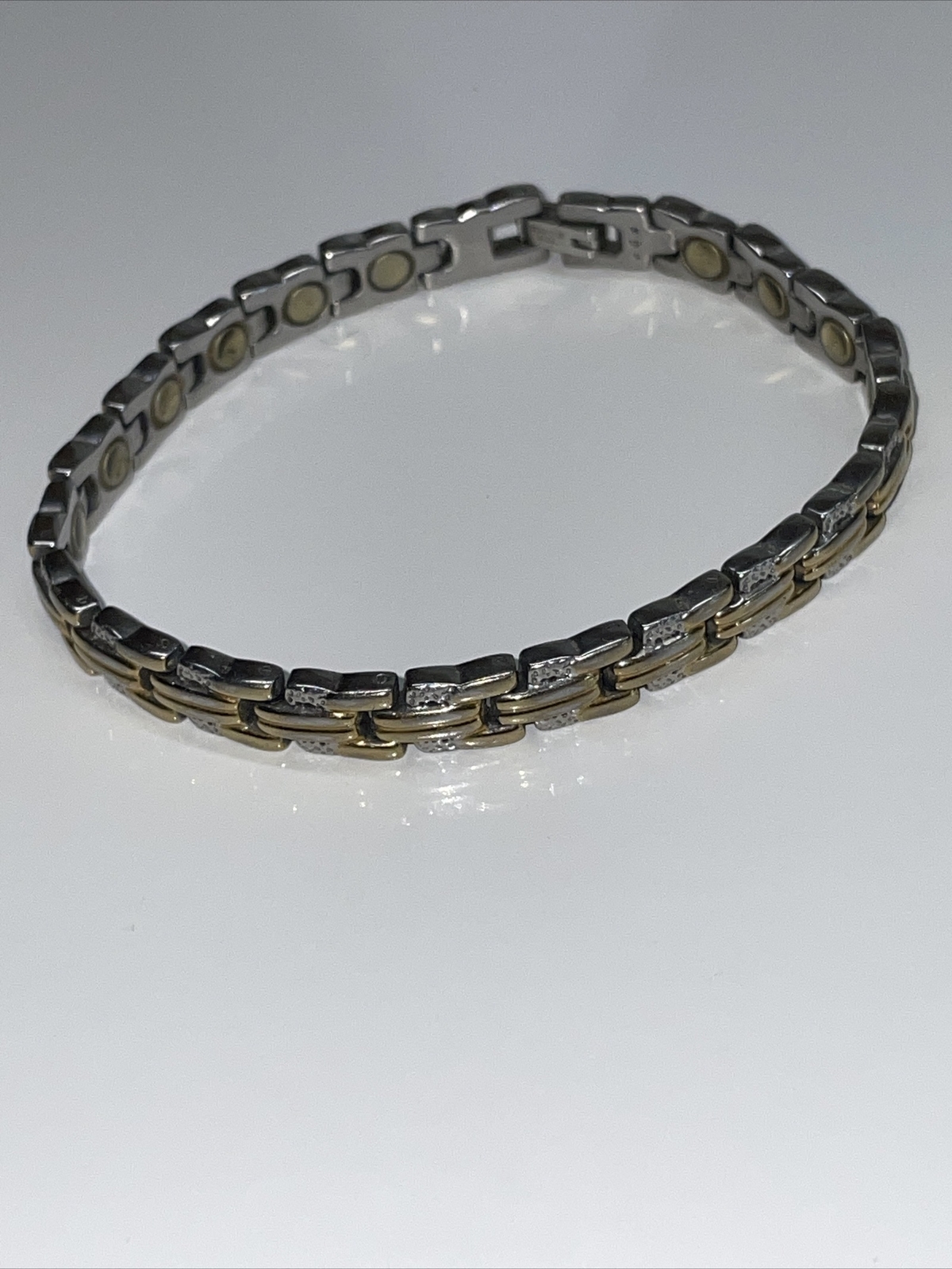 FDP Stainless Steel Magnetic Link Bracelet Silver And Gold Tone Long VTG A268