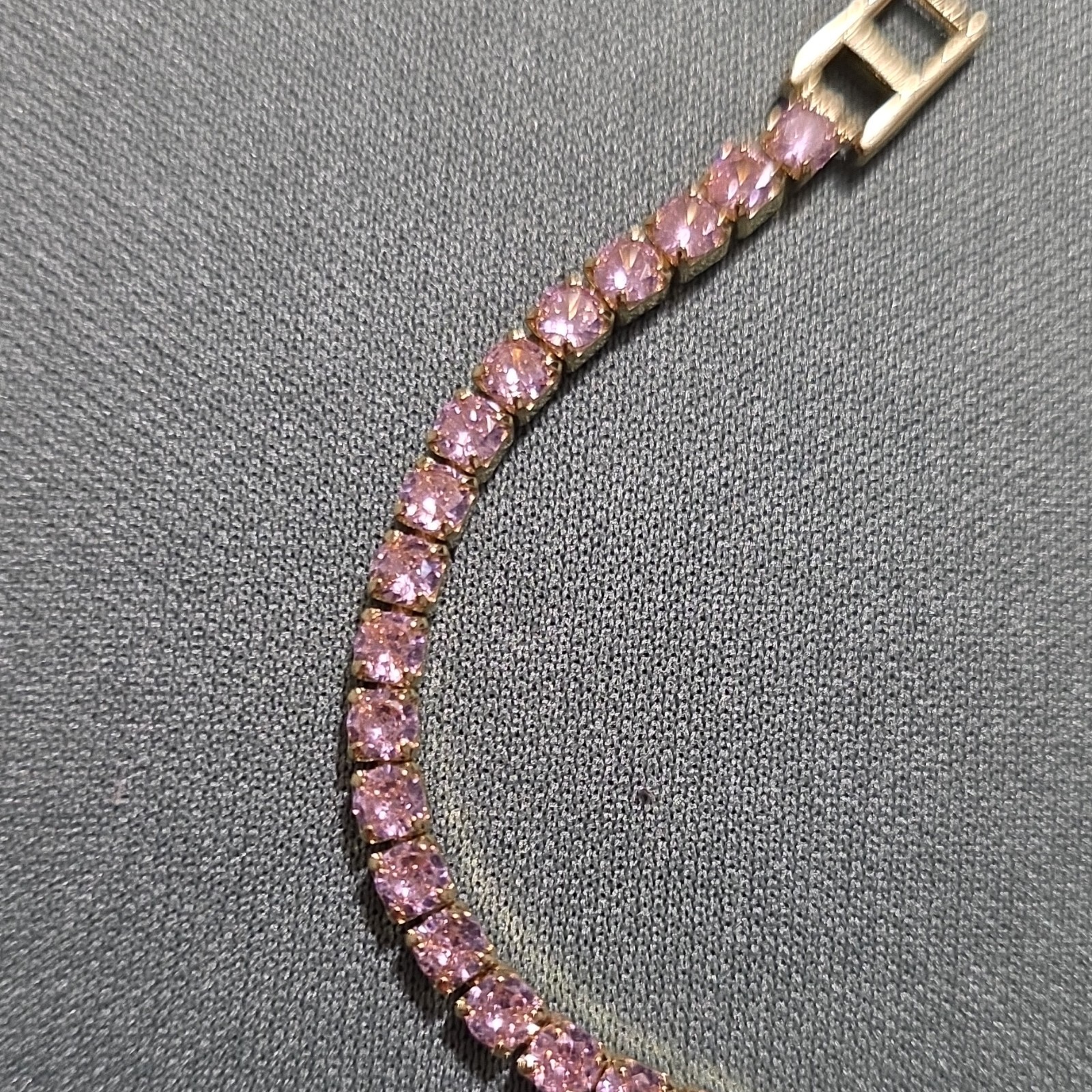 Pink Moissanite Tennis Bracelet Yellow Gold Plated Prong Set Round Box Clasp