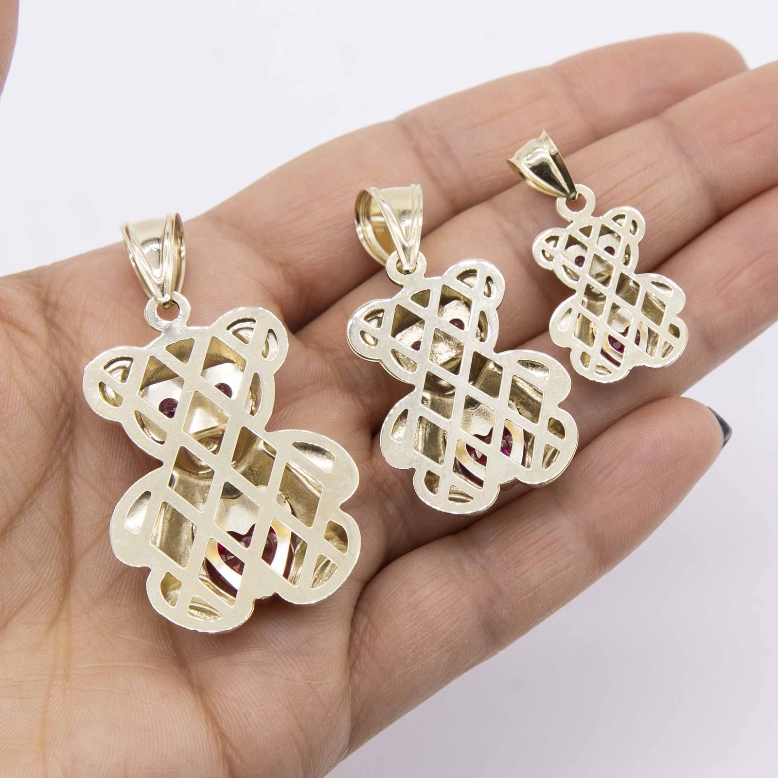 Teddy Bear with Heart CZ Stone Pendant Real 10K Yellow White Gold