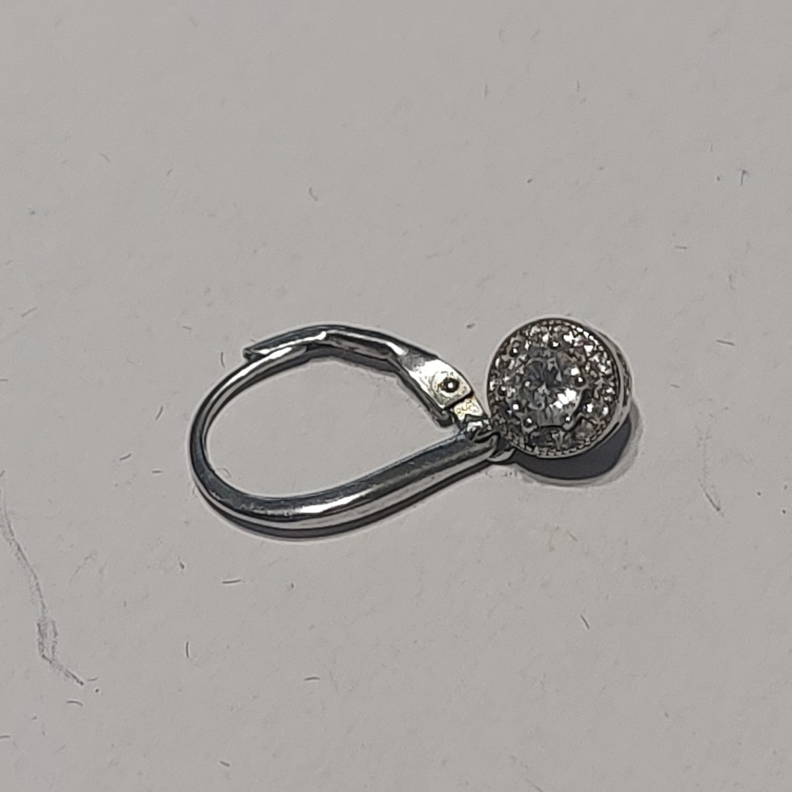 vintage Silver 925 Round Bezel Dangle Leverback Earrings w/ Cubic Zerconia