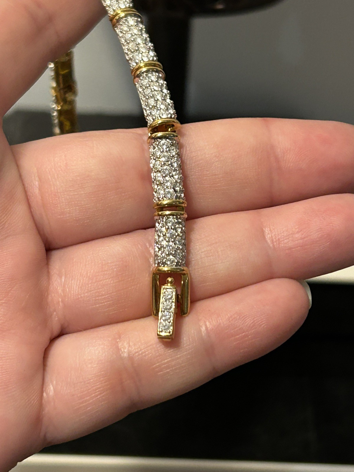 Vintage Swarovski Clear Pave Yellow Gold Plated Tennis Bracelet 18.5 cm approx