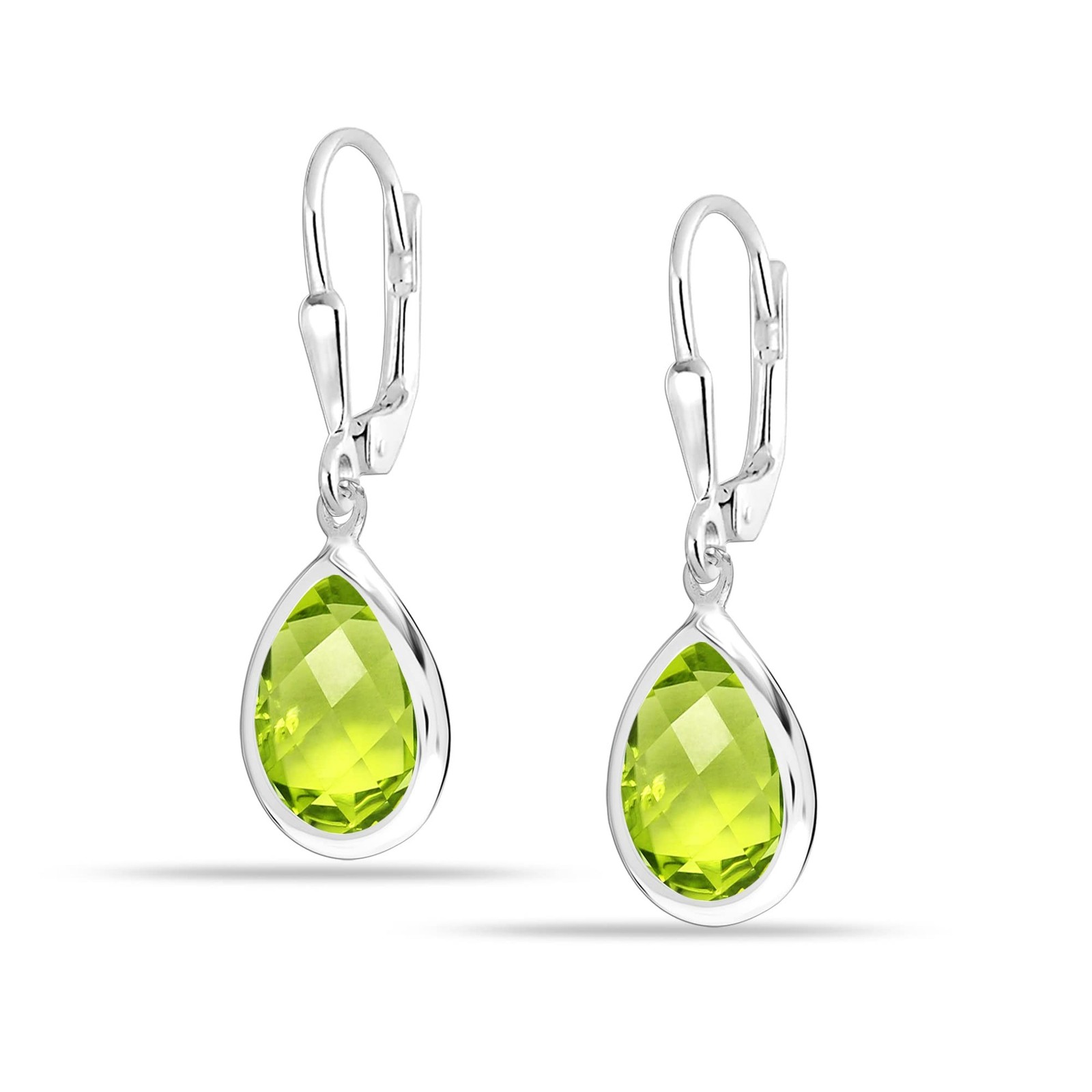 LeCalla 925 Sterling Silver Jewelry | Teardrop Peridot Gemstone Leverback Ear…