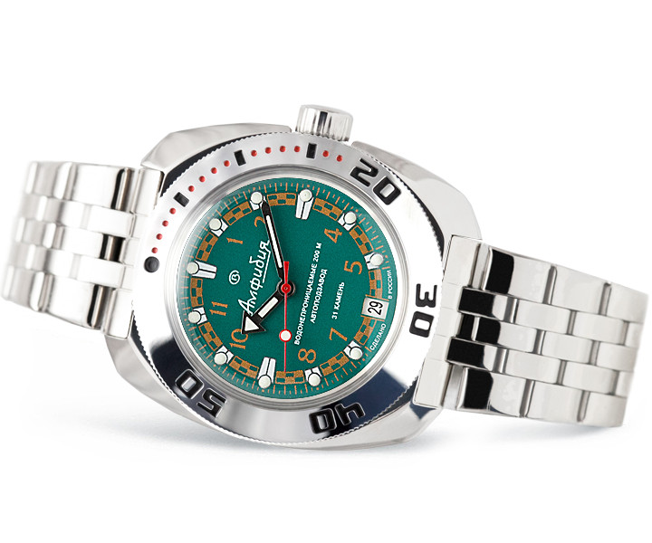 Vostok Amphibia 710439 Watch Military Mechanical Automatic Scuba Green US SELLER
