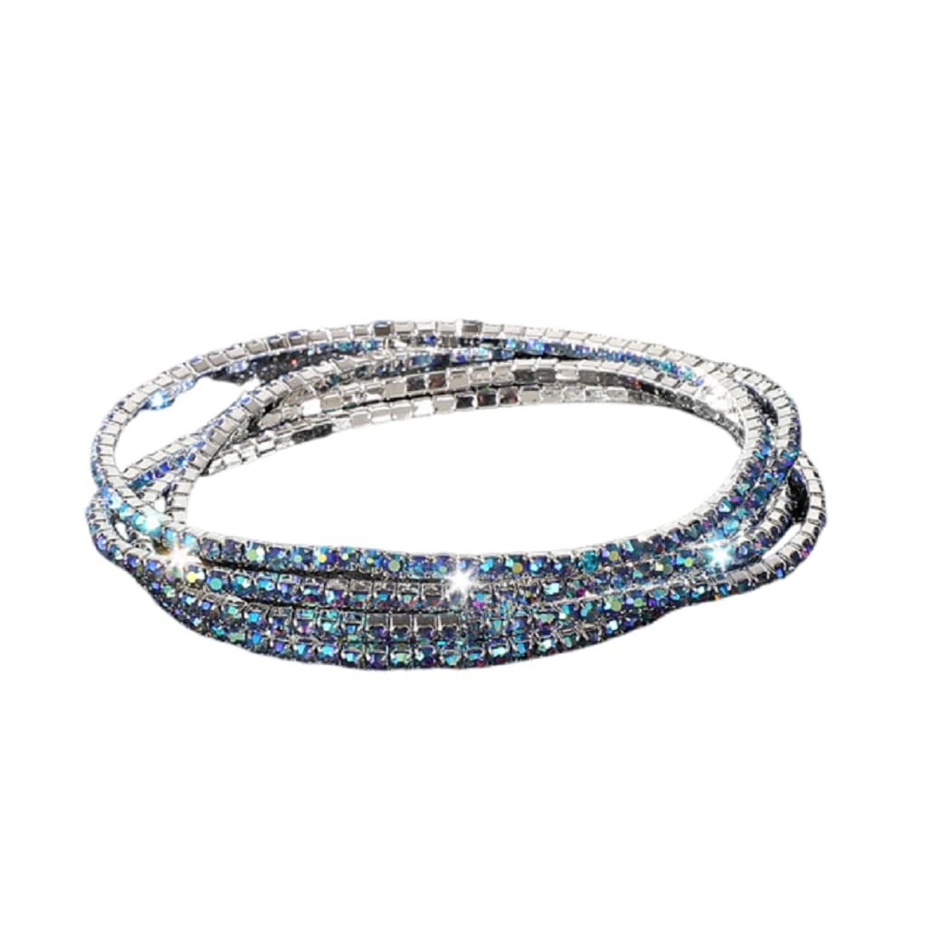 5Pcs Set Sparkling Rhinestone Stretch Tennis Bracelets Set Colorful Fashion – 01