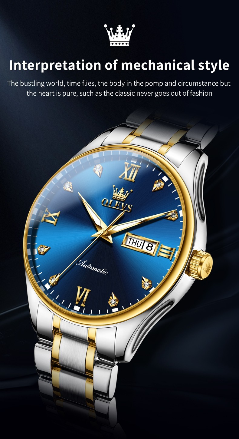 OLEVS 9955 Multi-functiom Date Display Luminous Male Business Mechanical Watch