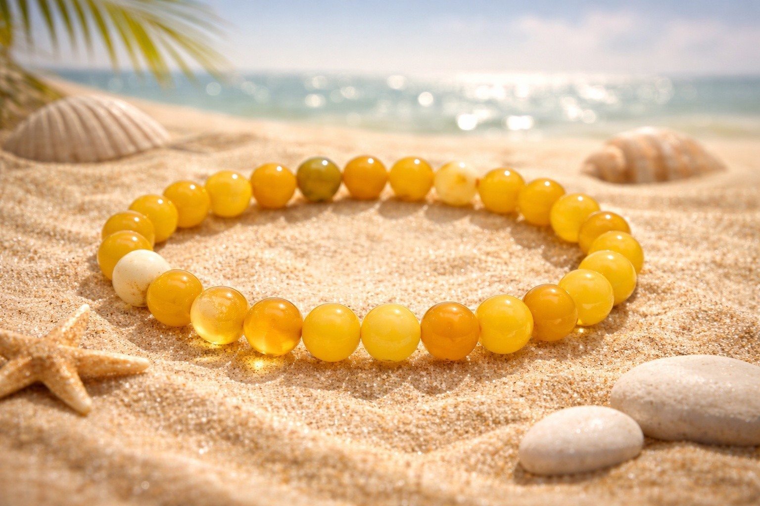 Baltic Amber Bracelet Round Beads 5 mm Egg Yolk Butterscotch Polished 16 cm