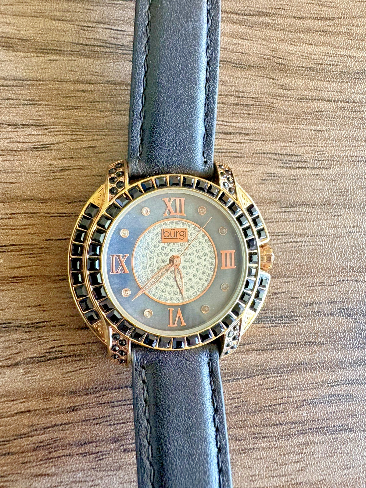 Burgi BUR156BKR Swarovski Crystal Mother of Pearl Black Womens Watch NEW BATTERY