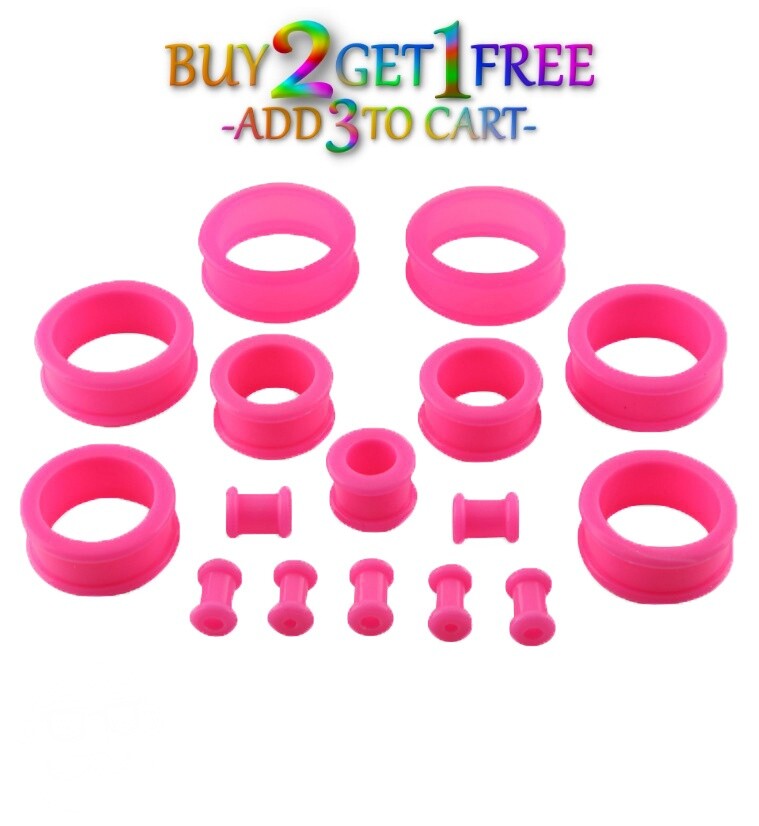 Pair 12g-50mm PINK SILICONE FLAT FLARE TUNNELS Double Gauges Thin Flesh 1012