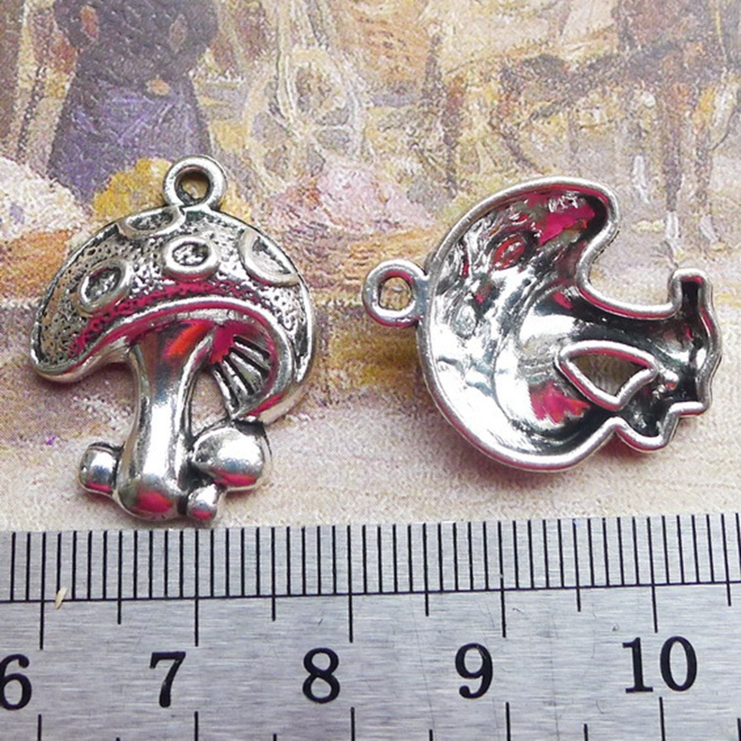 12 or 30PCS Antique Silver Tone MUSHROOM Charm Pendant, Plant Charm JHS118