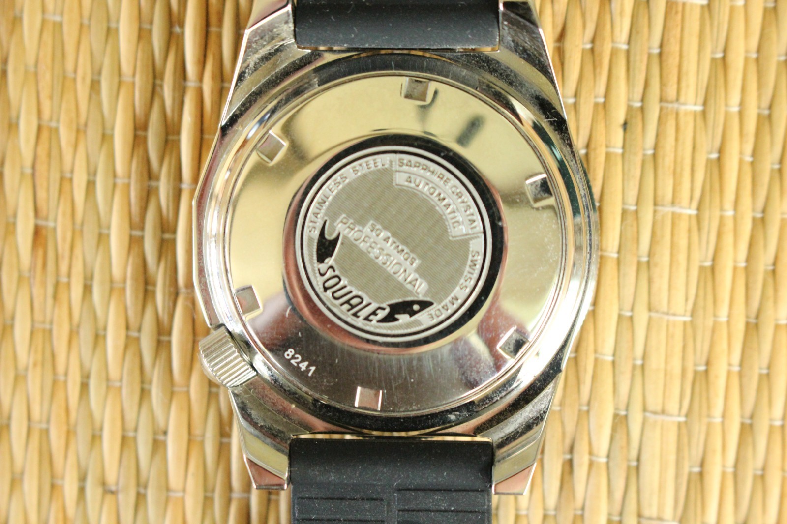 SQUALE 1521 50ATM BLACK DATE DIAL & BRACELET ITALIAN PRO DEEP DIVERS WATCH SET