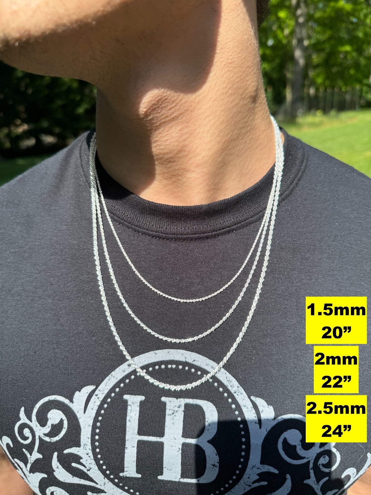 Men’s Women’s Real Solid 925 Sterling Silver Rope Chain 1.5-5mm 16″-30″ ITALY