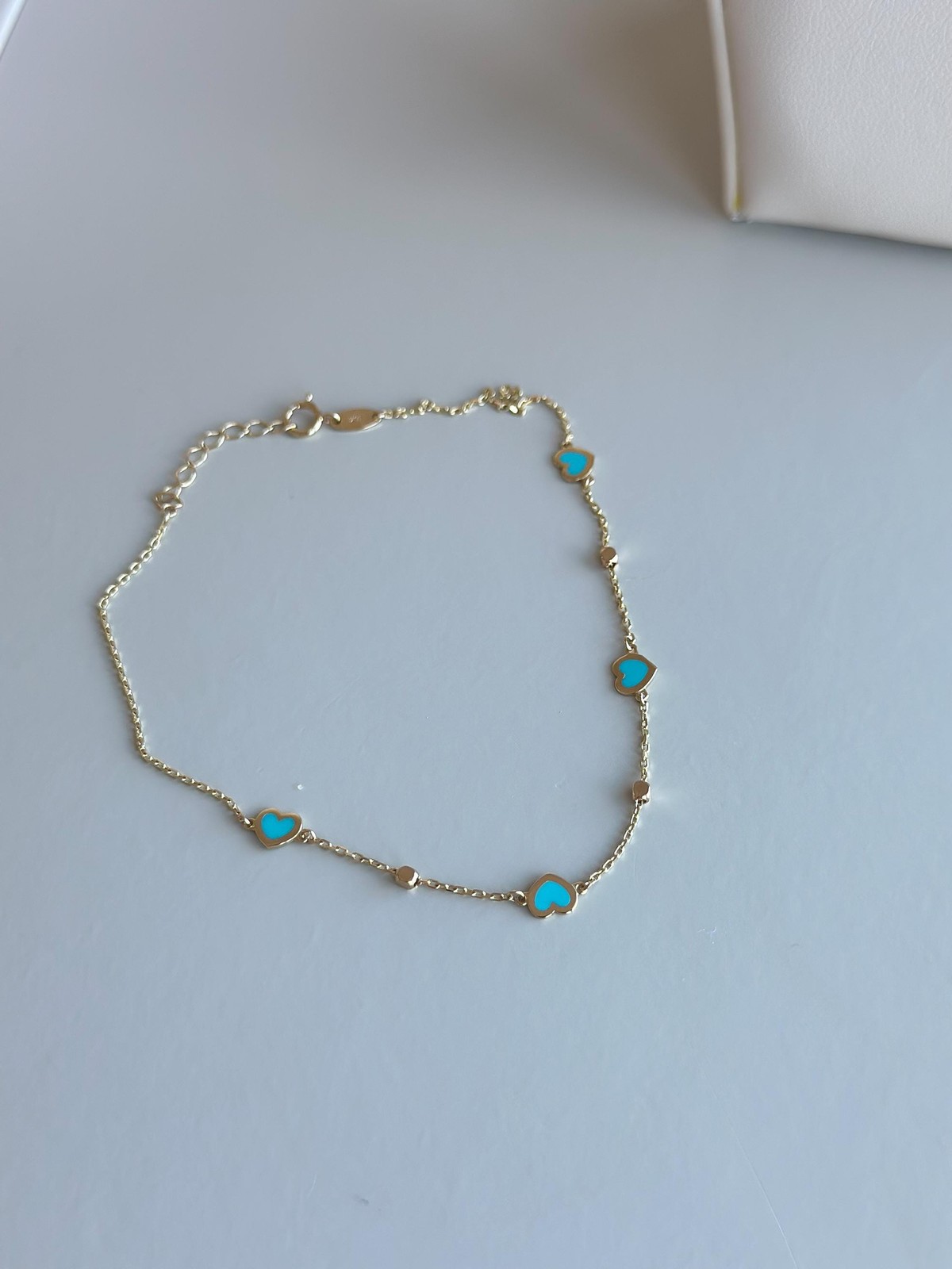 14k Solid Gold Heart Anklet 1mm Adjustable 9 to 10 inches, Romantic Gift for Her