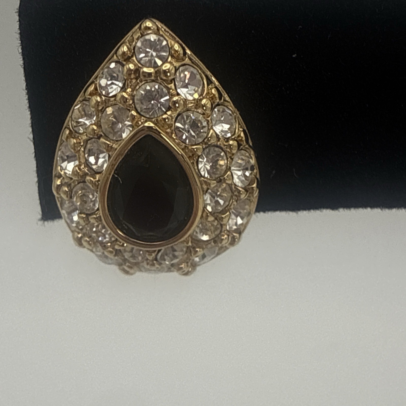 Swarovski Angelic Pear Pierced Earrings Jet Black Crystal Gold Tone Swan Logo