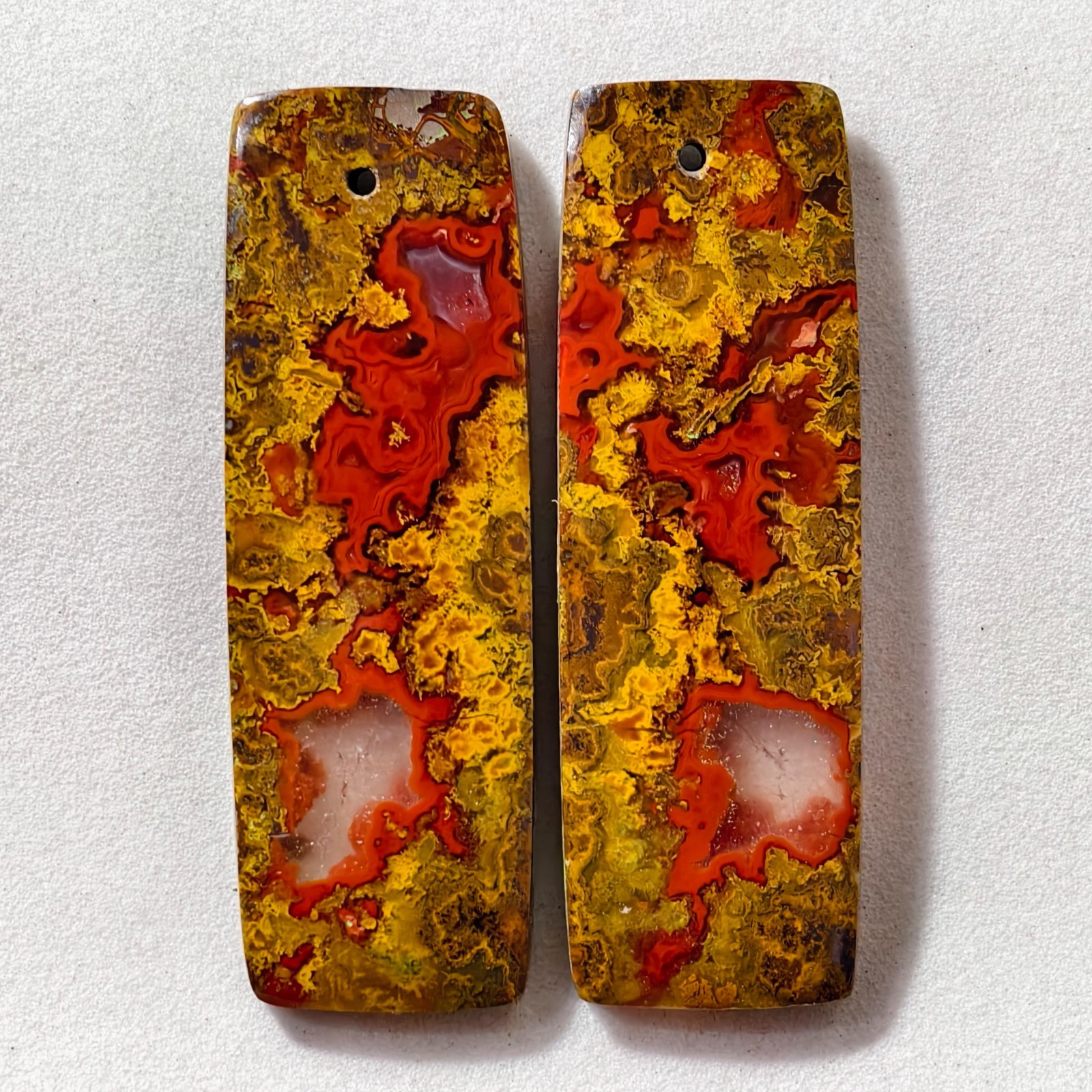 56 Cts Natural Seam Agate Drilled Match Pair Cabochon Gemstone 42.9X14.2 MM