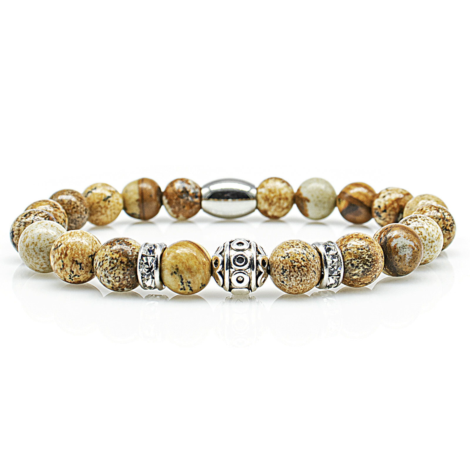 Jasper bracelet bracelet beaded bracelet beads S silver beige 8 mm stainless steel
