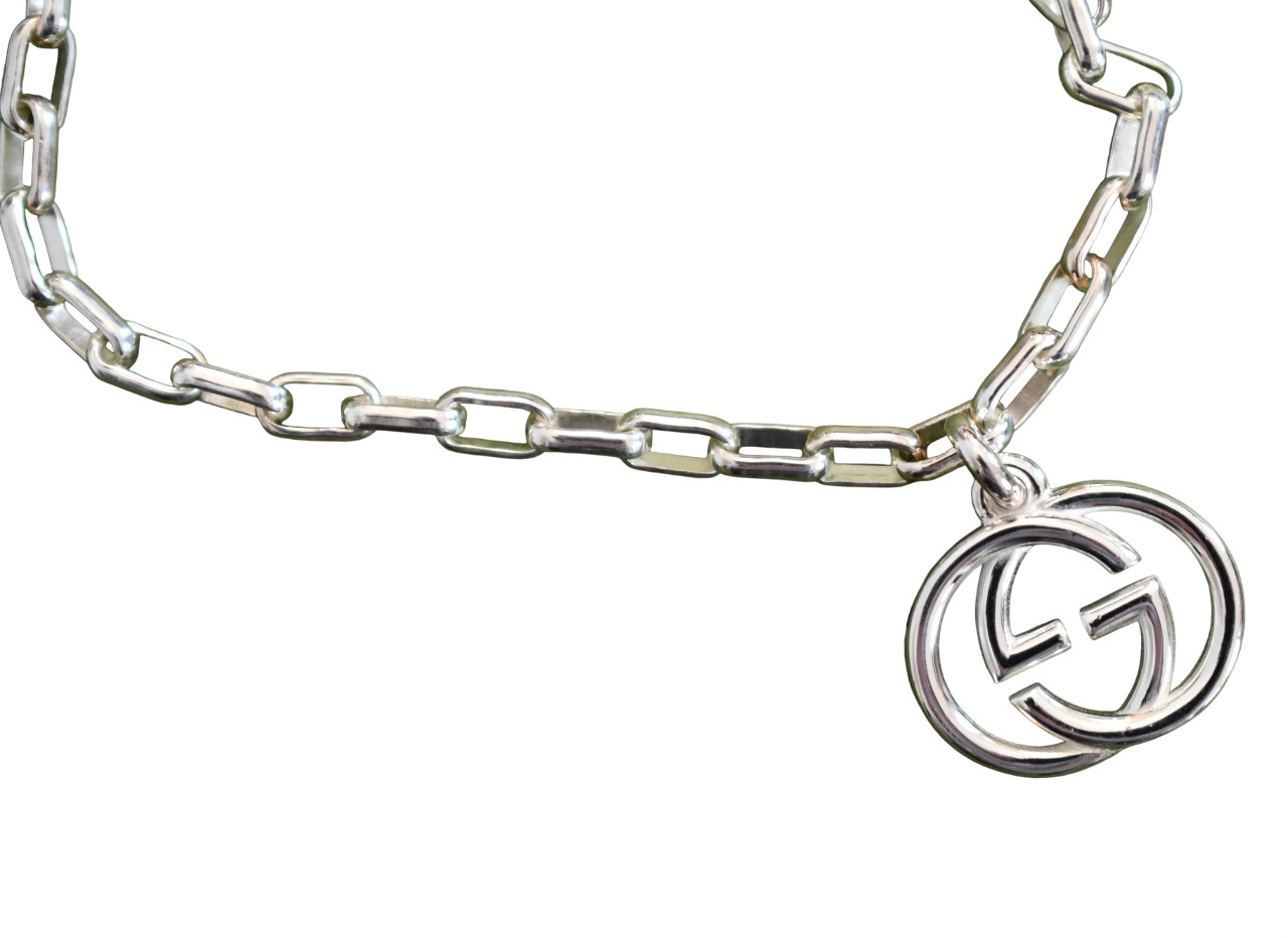 🆕New GUCCI Interlocking G Charm 925 Sterling Silver Bracelet IT-18 US-7/7.5