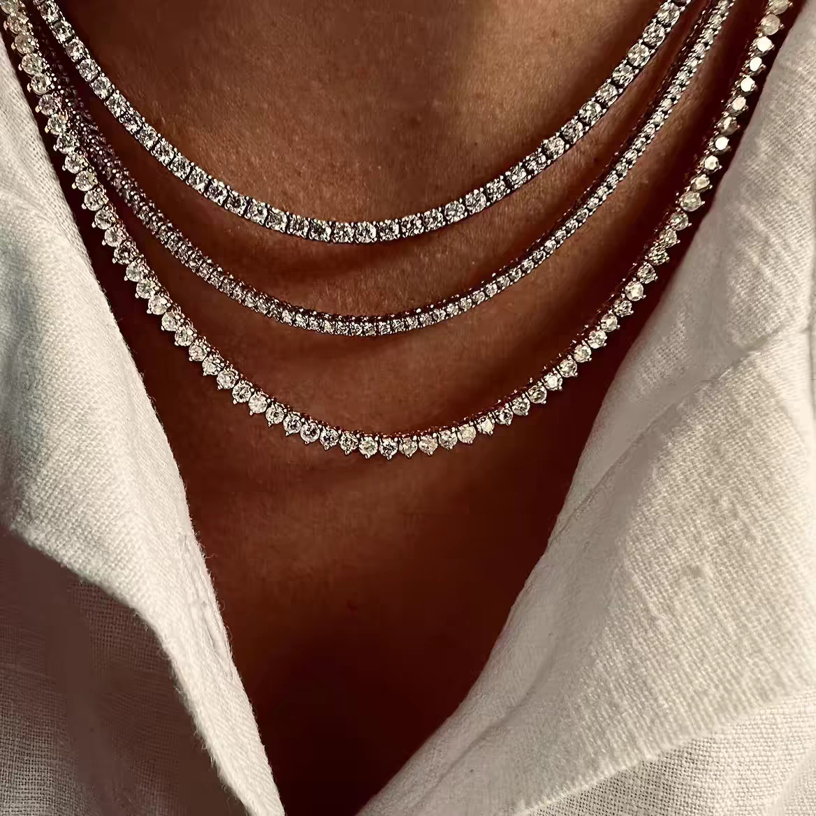 2.5-6.5mm Certified Moissanite Tennis Chain Necklace 925 Solid Silver Women Men