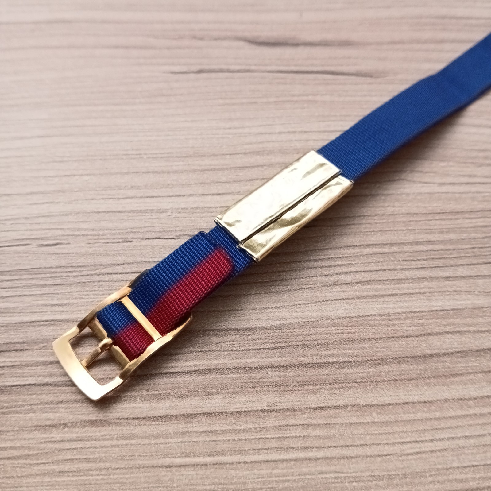 Vintage Nylon 10mm One Piece Watch Strap Red Blue Gold Buckle