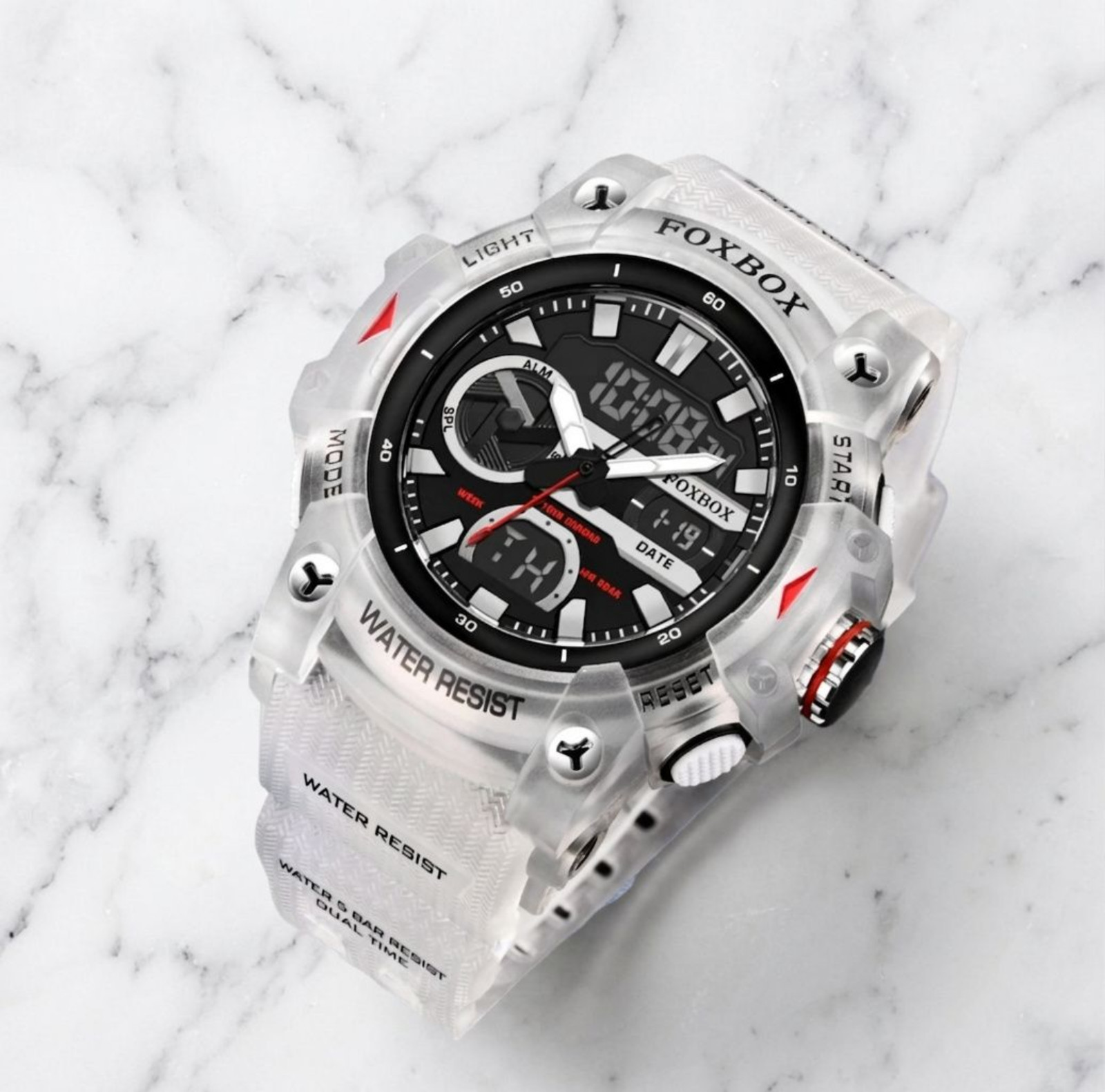Men’s Watch Big Quartz Digital Analog Luminous Waterproof Watch Black White Dial