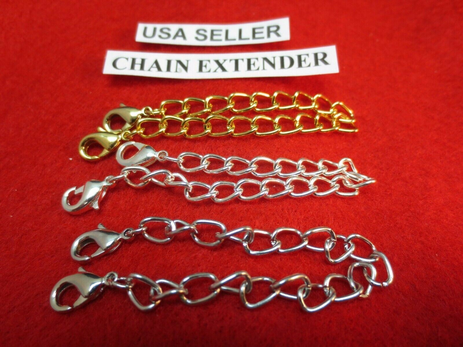 1″ 14 kt GOLD & WHITE GOLD EP & STERLING SILVER EP DOUBLE LOBSTER CLAW EXTENDER