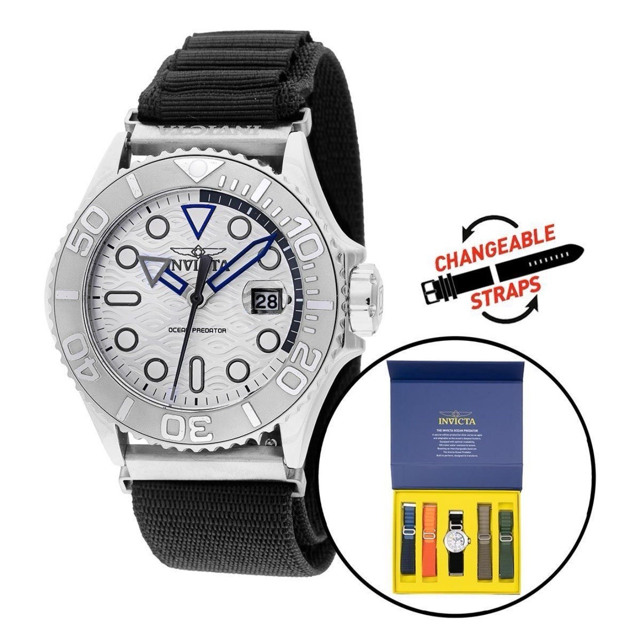 Invicta Ocean Predator 44mm Men’s Watch 5 Interchangeable Straps INCLUDED 49798