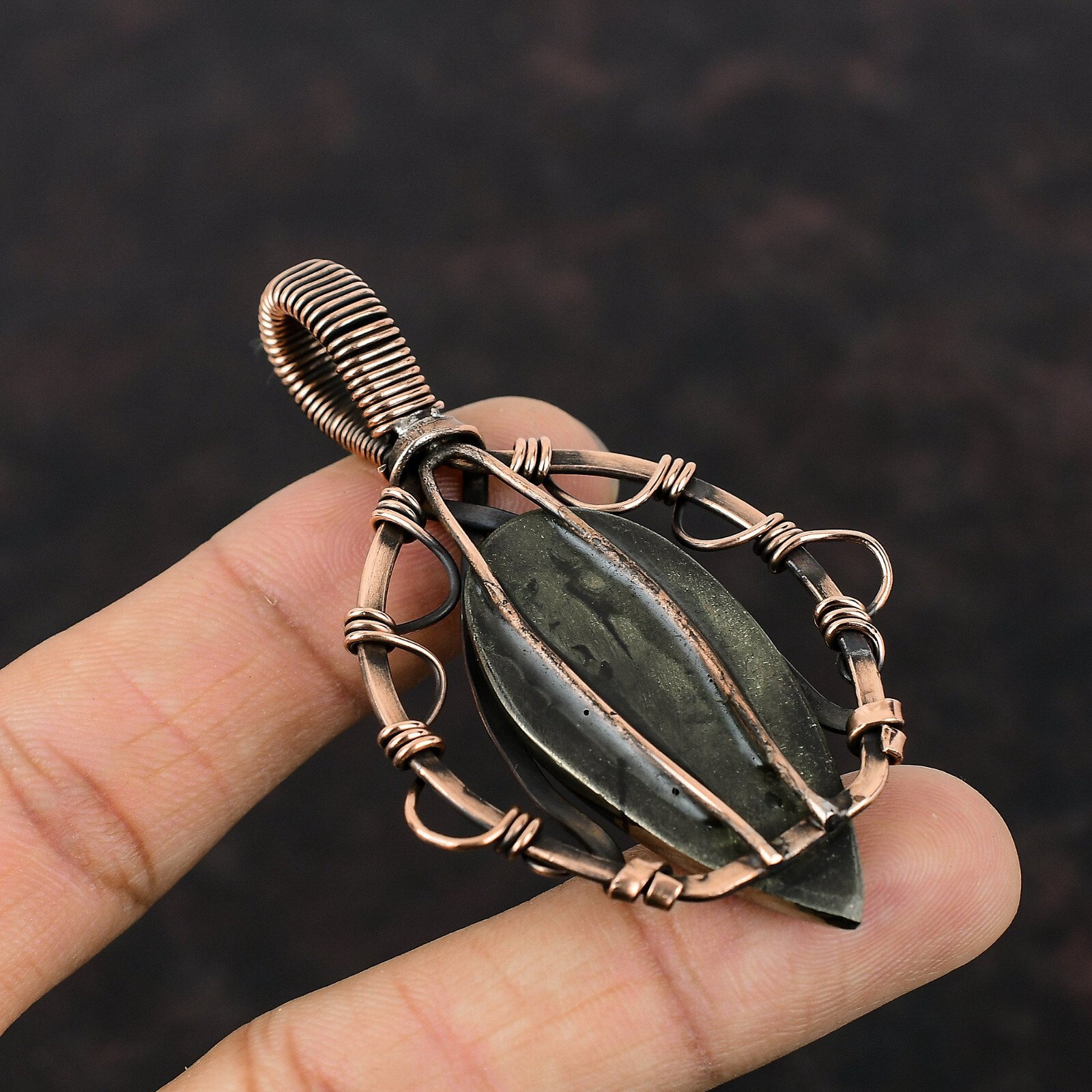 Women Day Gift Apache Pyrite Jewelry Copper Wire Wrapped Pendant For Women 2.91″