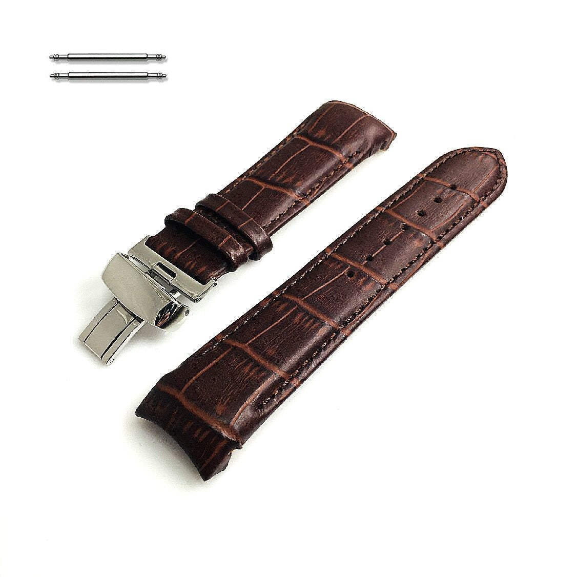 Brown Curved End Croco Leather Replacement Watch Band Strap Butterfly Clasp 1542
