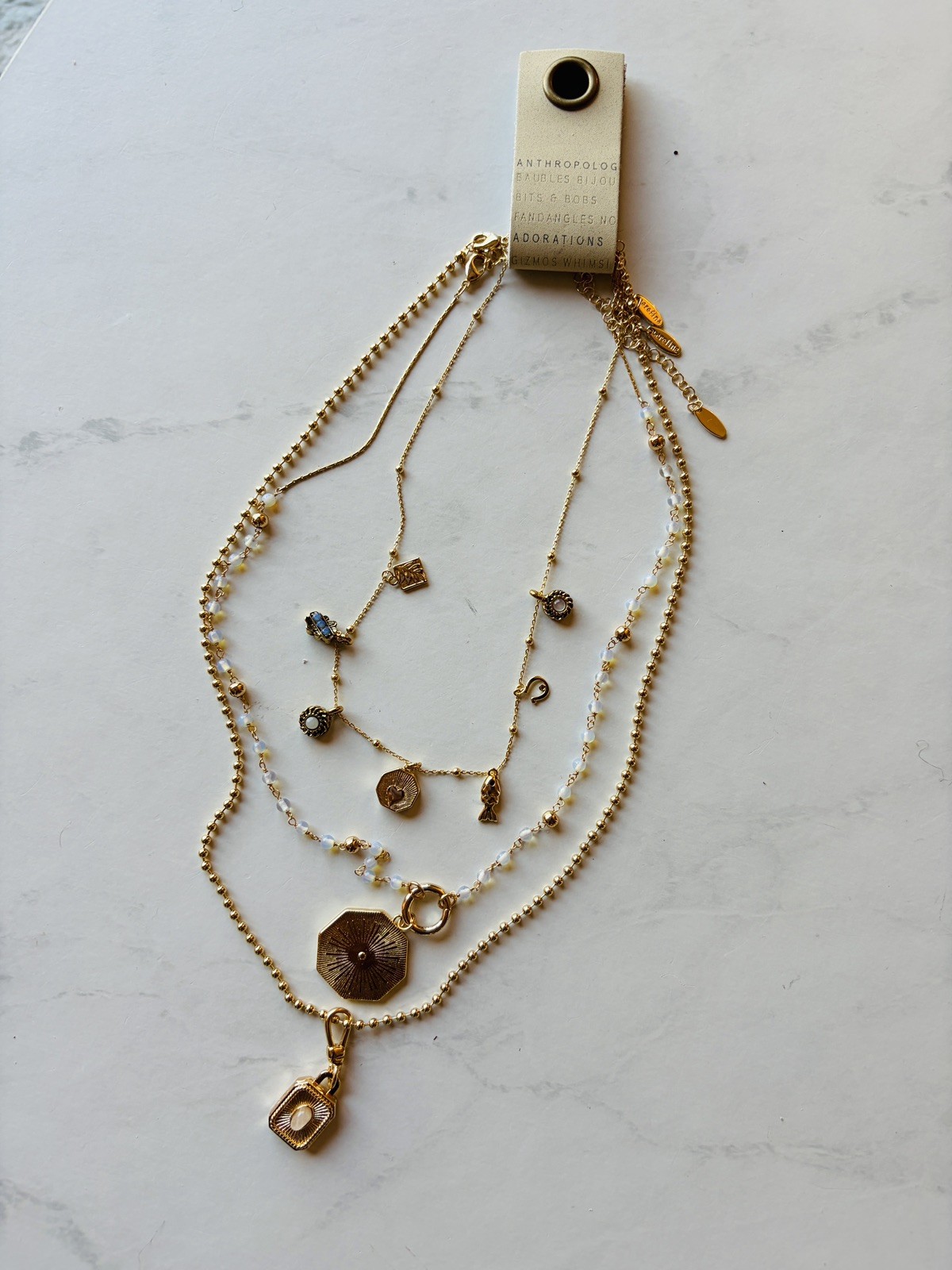Rare! NWT Anthropologie Shades of Sea Layered Necklaces Delicate Charm Set of 3