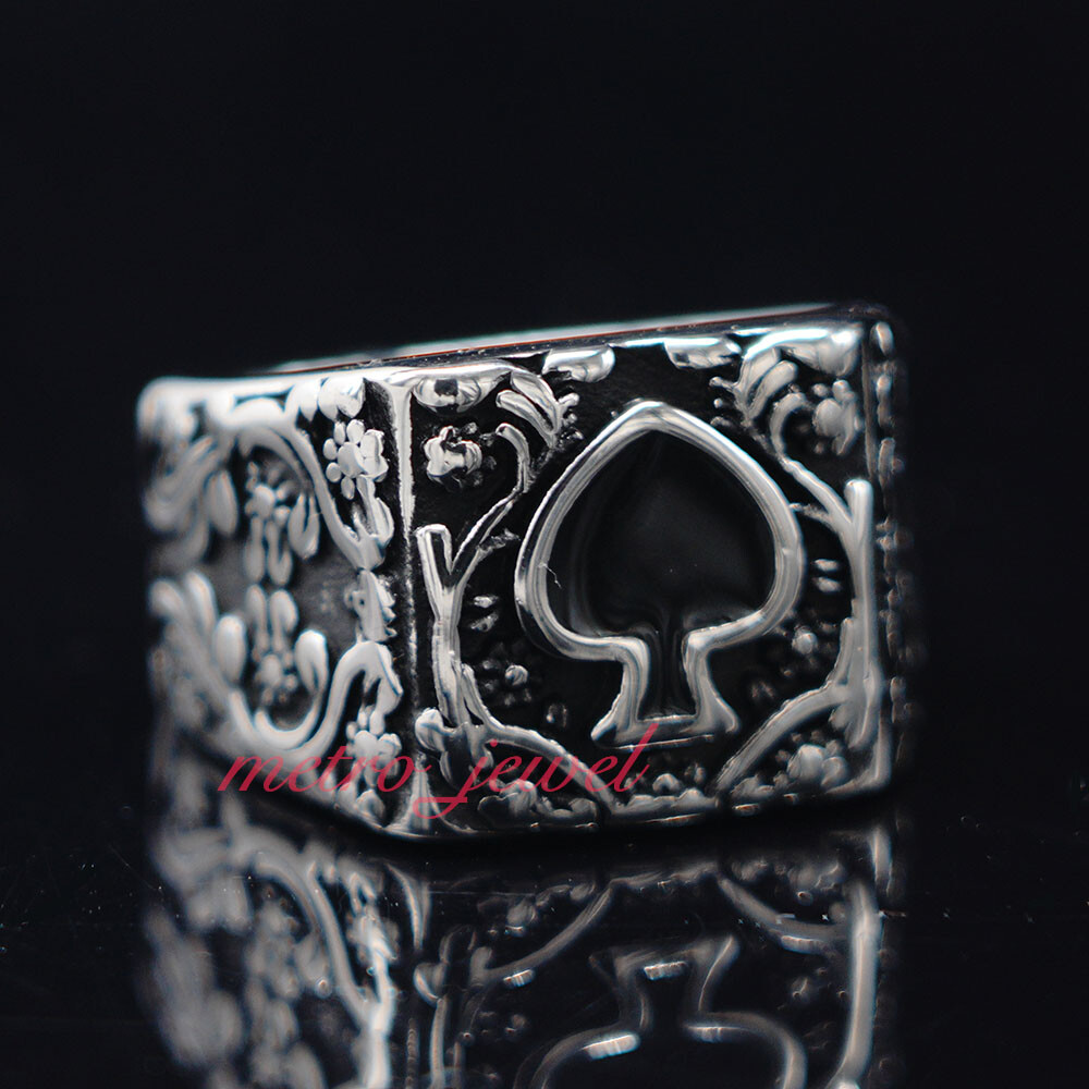 Mens Boys Biker Casino Lucky Spade Poker Ring For Men Stainless Steel Size 7-15