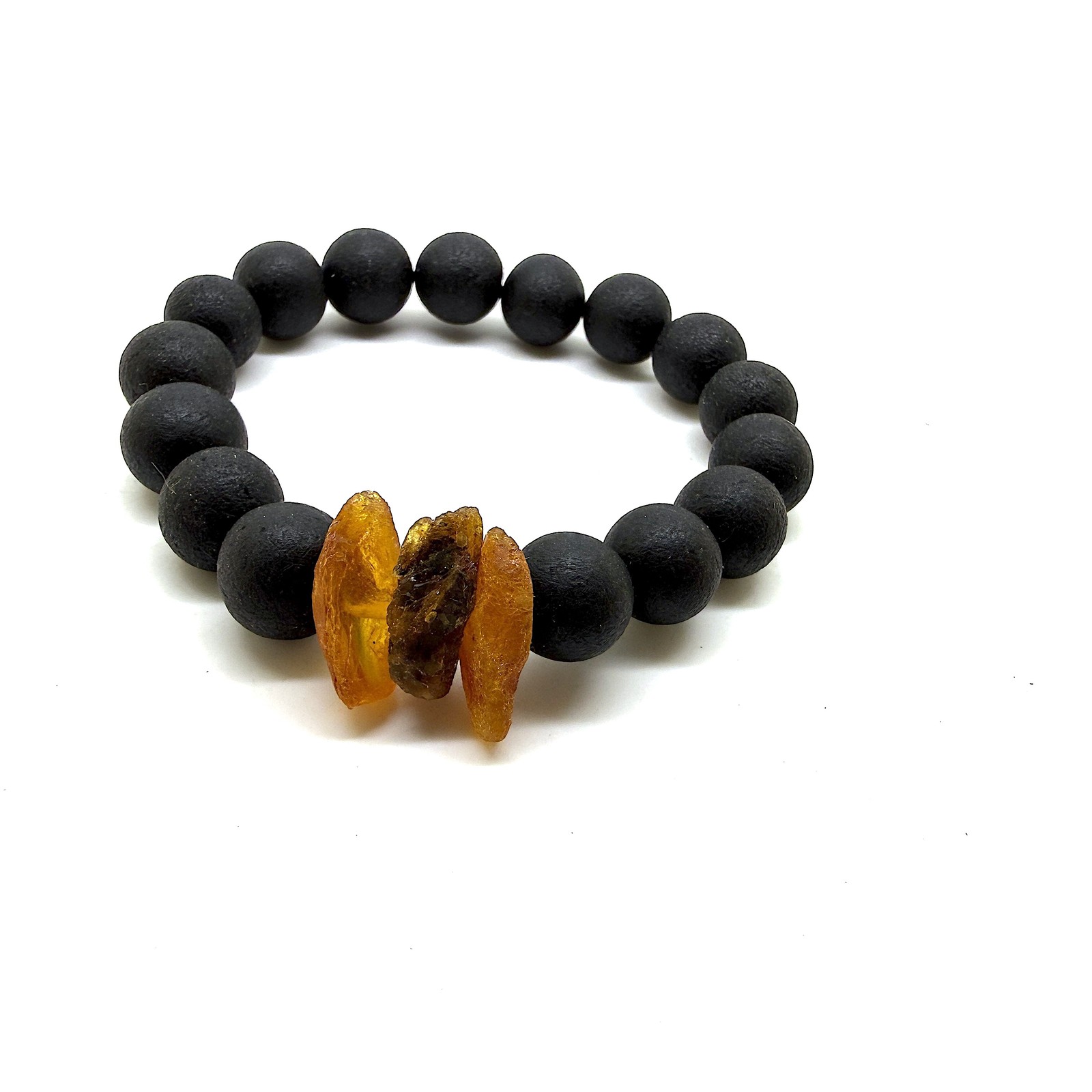 Baltic Amber Beaded Bracelet Black 11mm Stretch Healing 14.2g