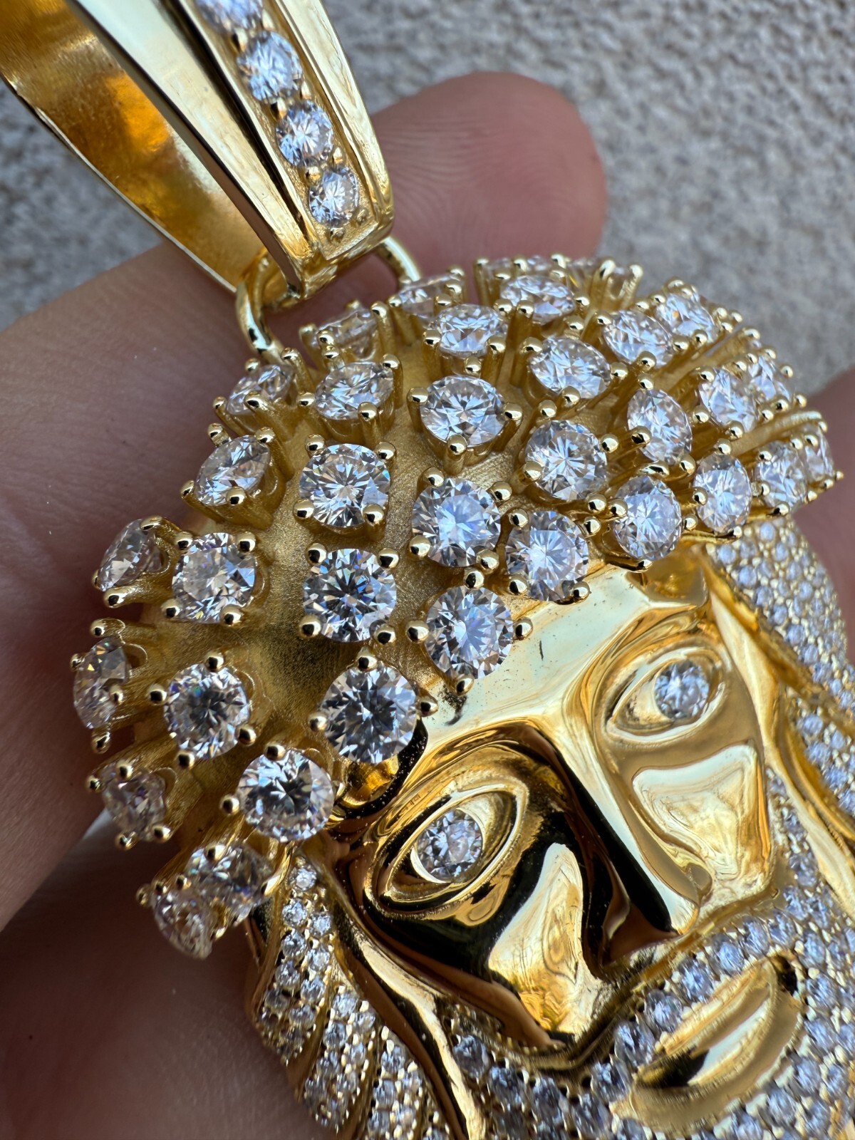Real MOISSANITE Kufi Jesus Piece Biggie Smalls Tito Pendant 14k Gold Over Silver