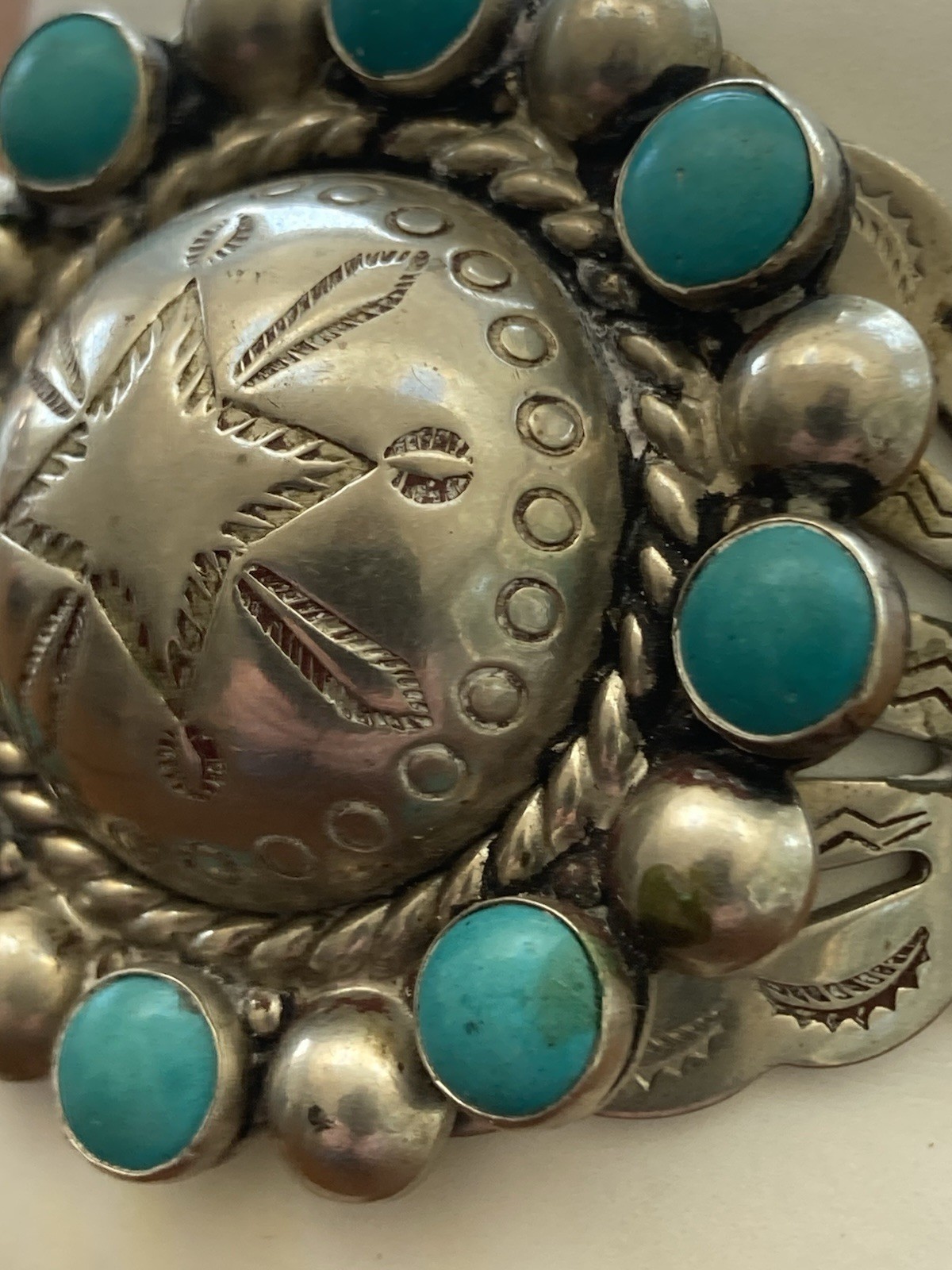 Vintage Bracelet Nickel Silver Faux Turquoise Cuff Stamped BELL TRADING POST