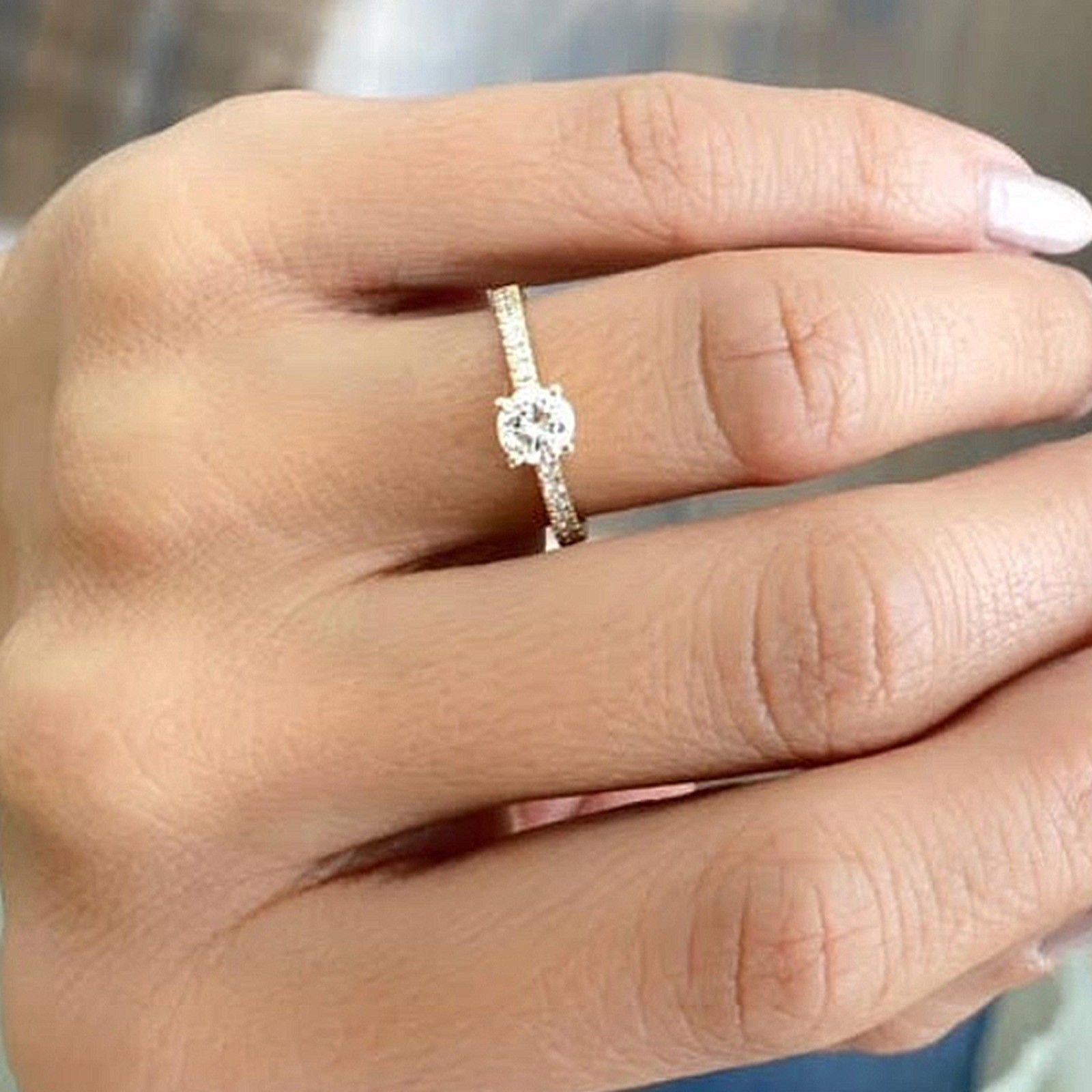 Diamond Ring Engagement Gold Lab Grown 14K Yellow E F VVS GLI Round 0.80 Carat