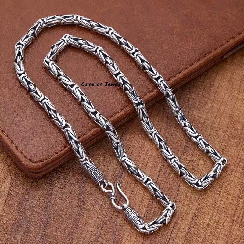 Solid 925 Sterling Silver Chain 4mm-8mm Byzantine Necklace For Men Women 18-30in