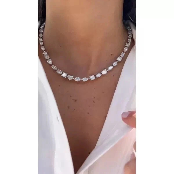 42 Ctw Created Multi-cut Diamond 14k White Gold Plated Statement Tennis Necklace