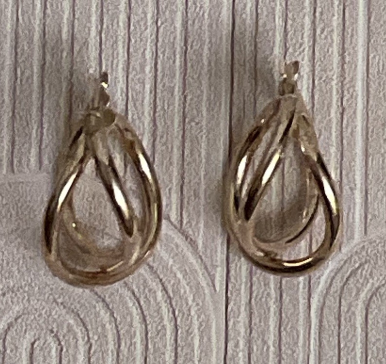 Italy 925 Sterling Silver Gold Vermeil Triple Twist Hoop Earrings Latch Back