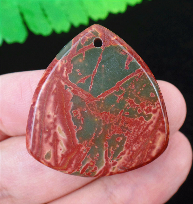 32x30x5mm Natural Brown Red Picasso Jasper Triangle Pendant Bead EA84733