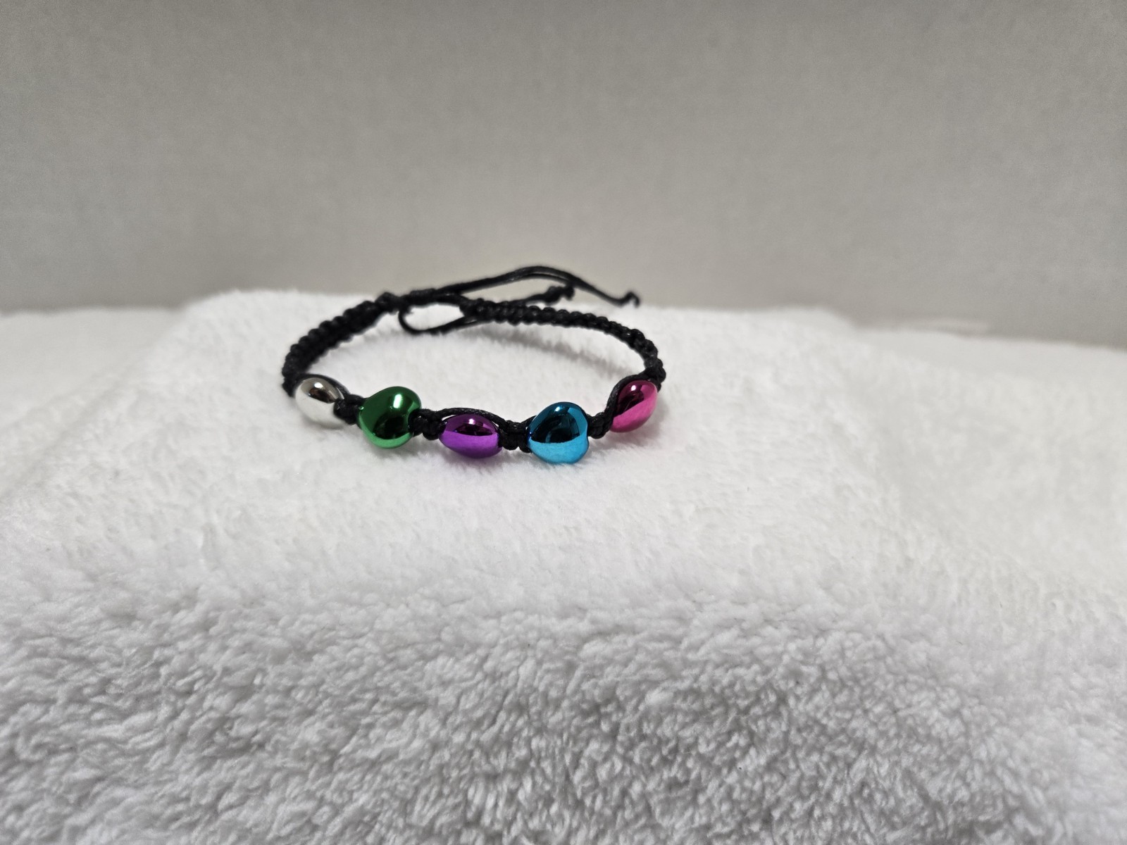 Black Corded Bracelet With Multi-Color Interwoven Heart Accents NWOT