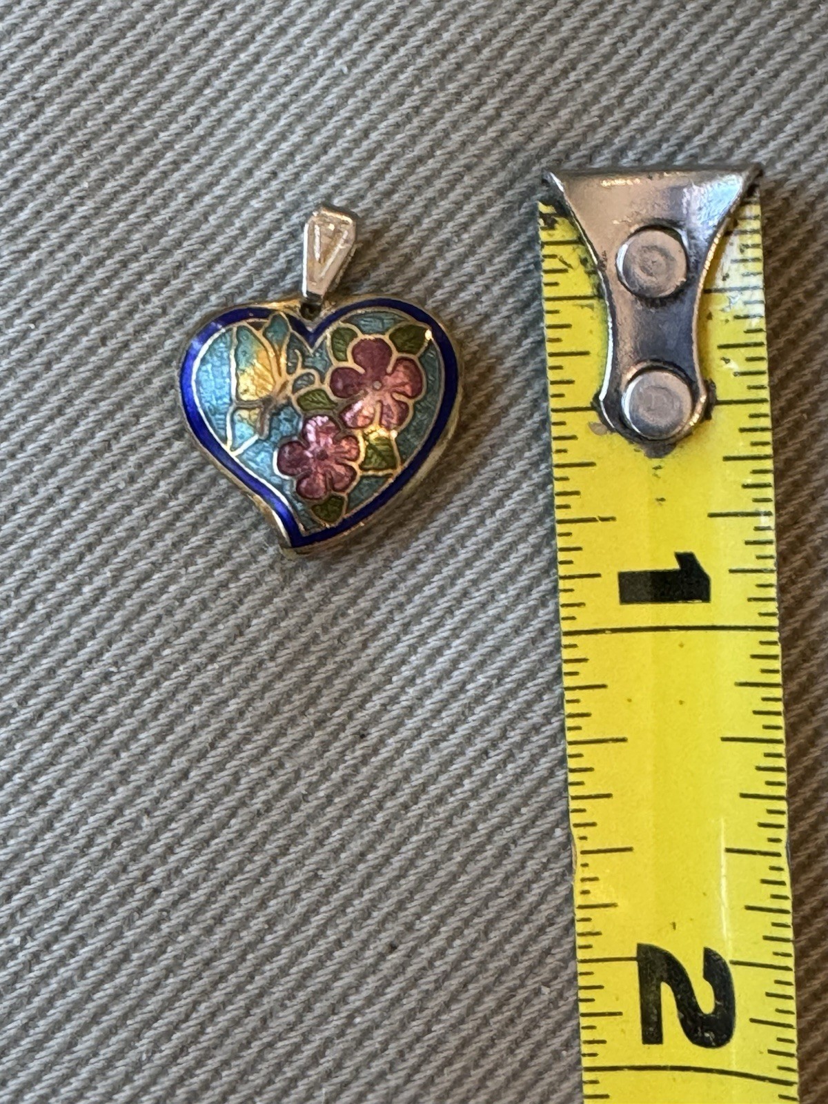 Vintage Cloisonne Brass Base Metal and .875” Enamel Pendant