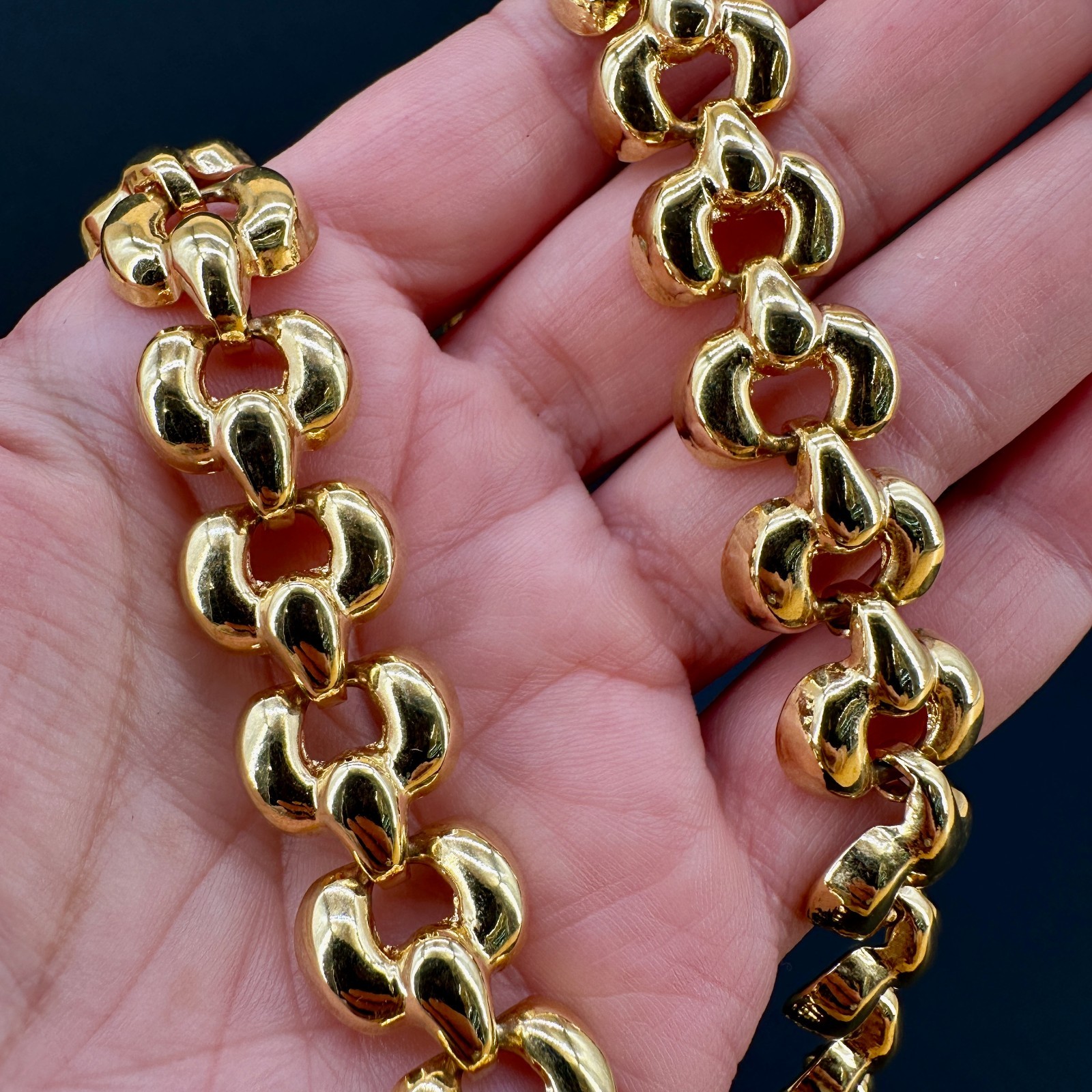 Vintage Chunky Chain Necklace Puffy Link Gold Tone 17″ Fold Over Clasp 1980s 90s