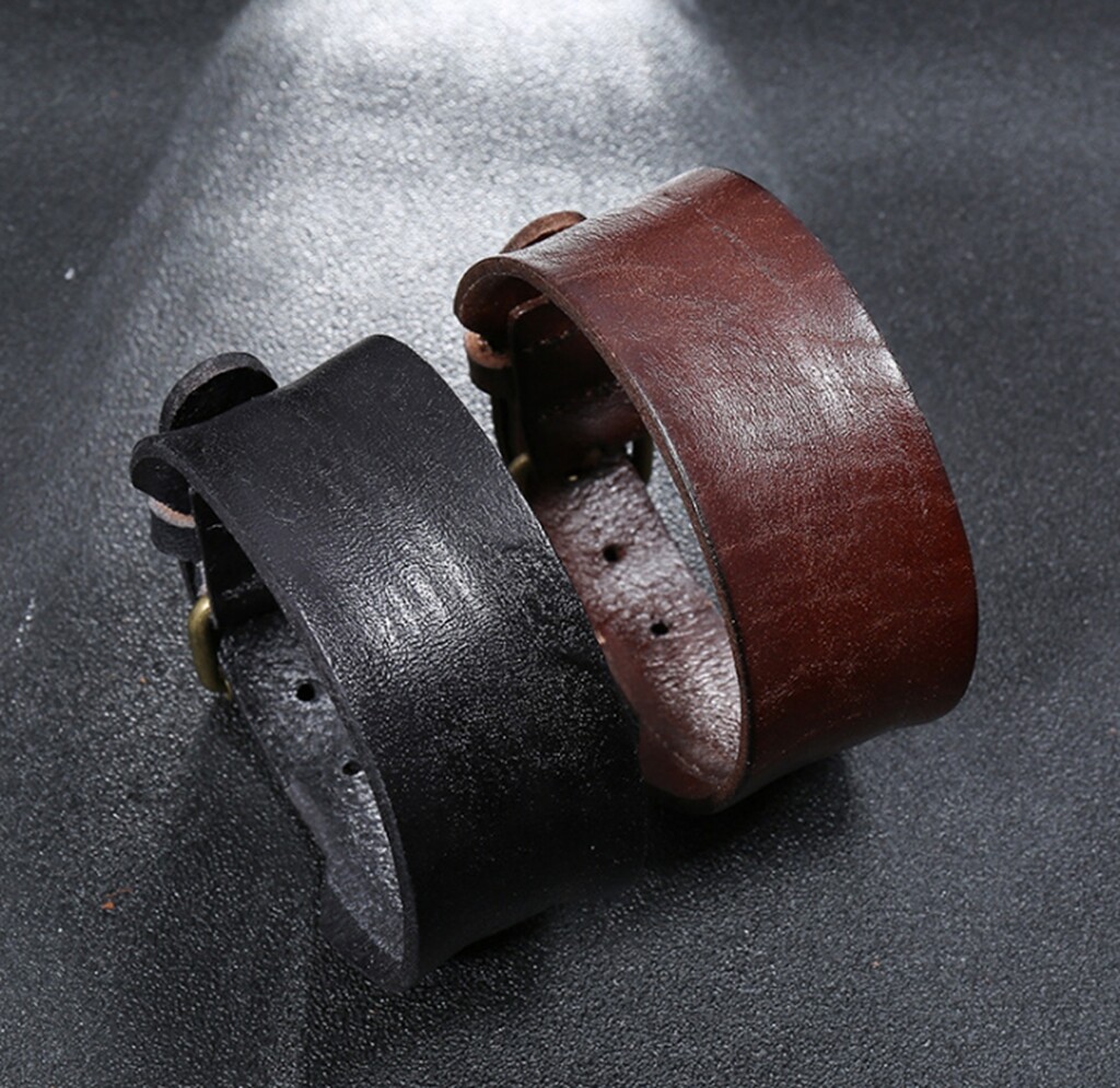 MEN/ Women Cowboy Vintage Curved Genuine Leather Wristband Bracelet 7.3-9″