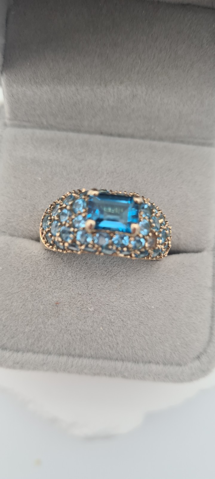 Elegant 375 Yellow Gold Blue Topaz Trim Ring