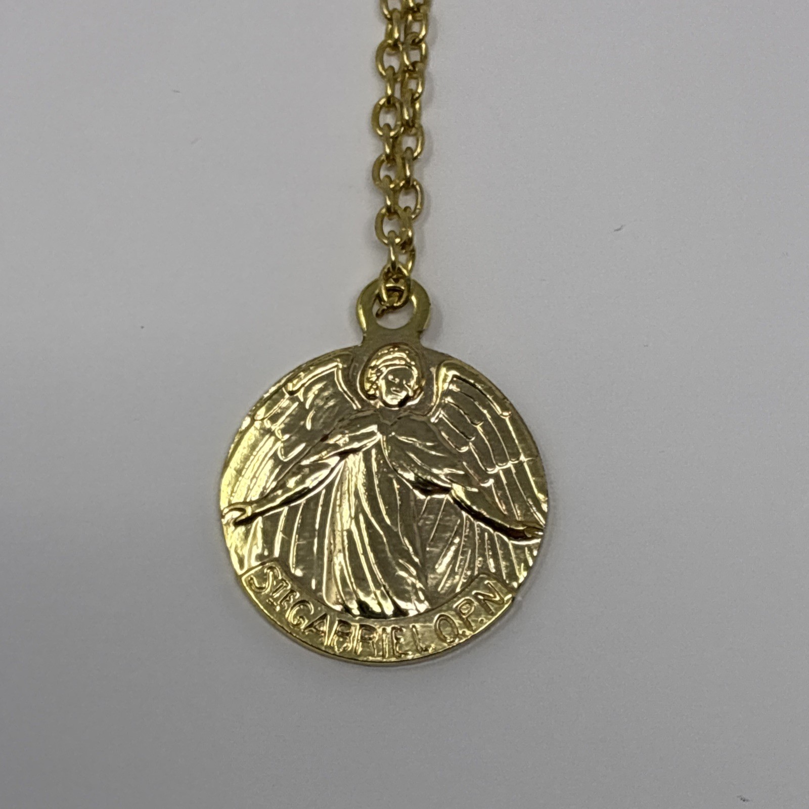 New Mens San St Saint ARCHANGEL ST. GABRIEL Medal Round Pendant Gold Toned 17.5″