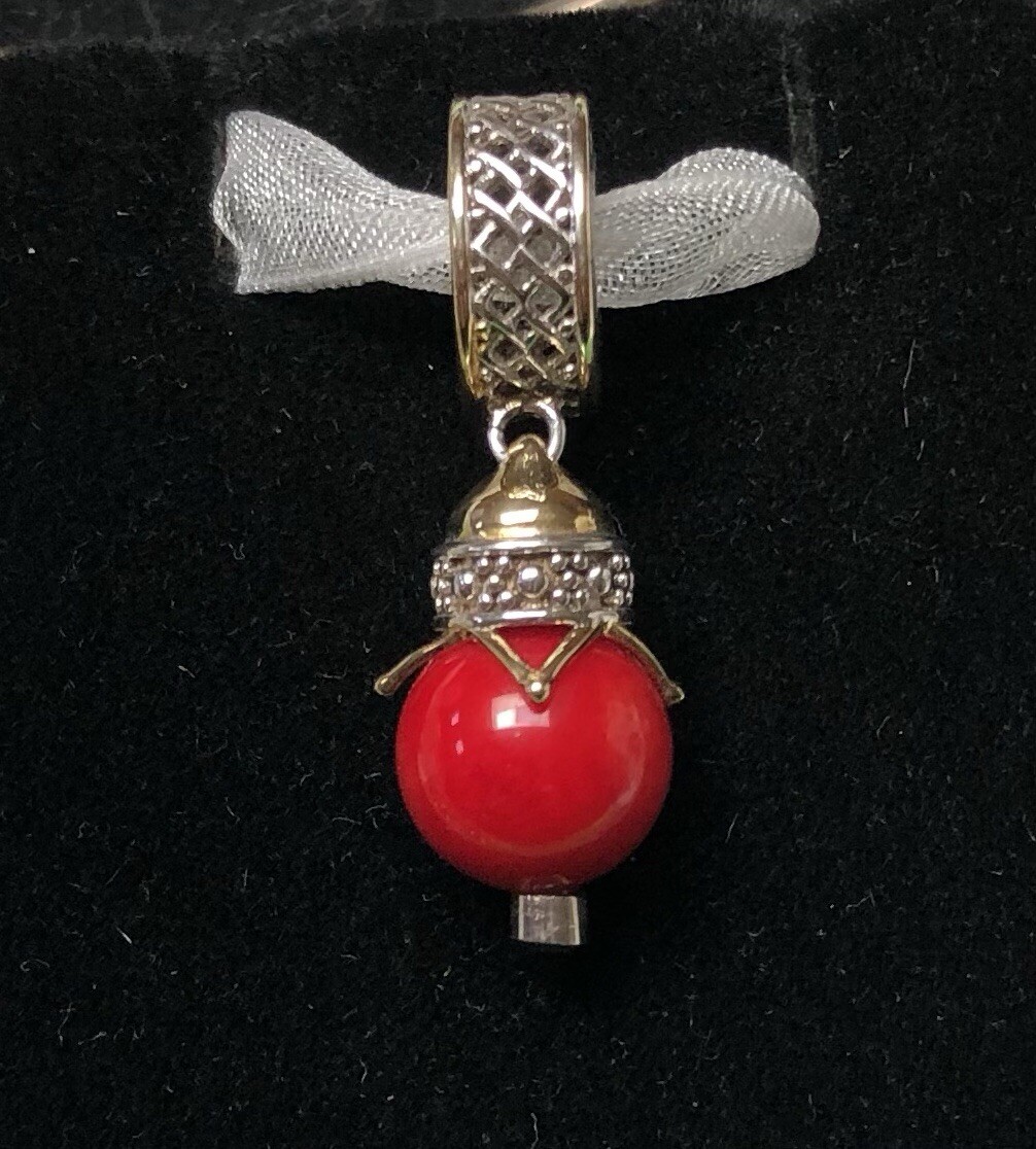 Gems en Vogue Red Coral 18K Over Sterling & Palladium Silver Dangle Charm