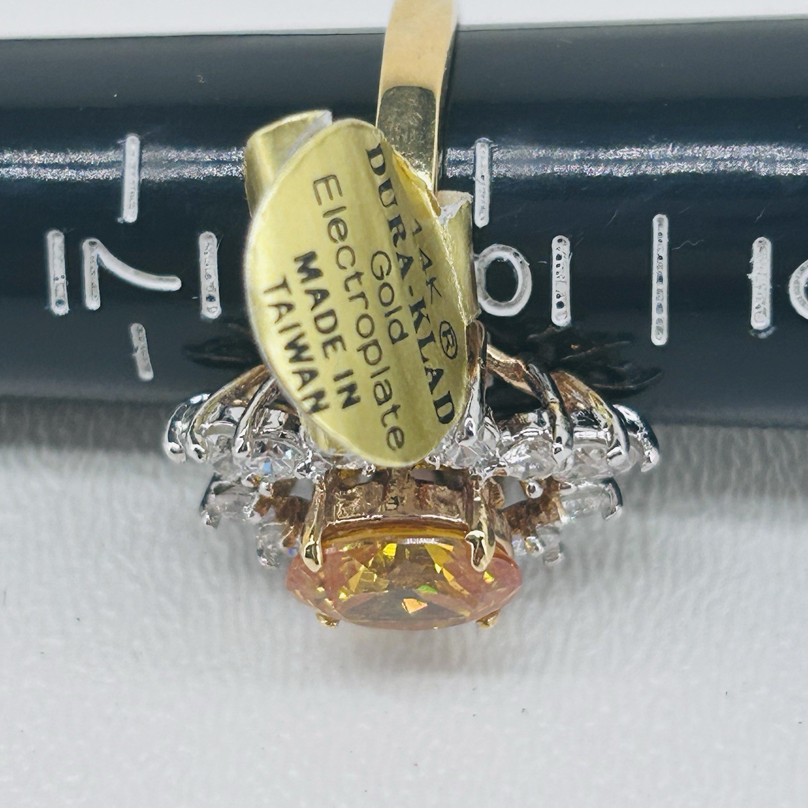 Vintage Cocktail Ring 14K Electroplate Gold Tone Cubic Zirconia Dura-Klad Size 8
