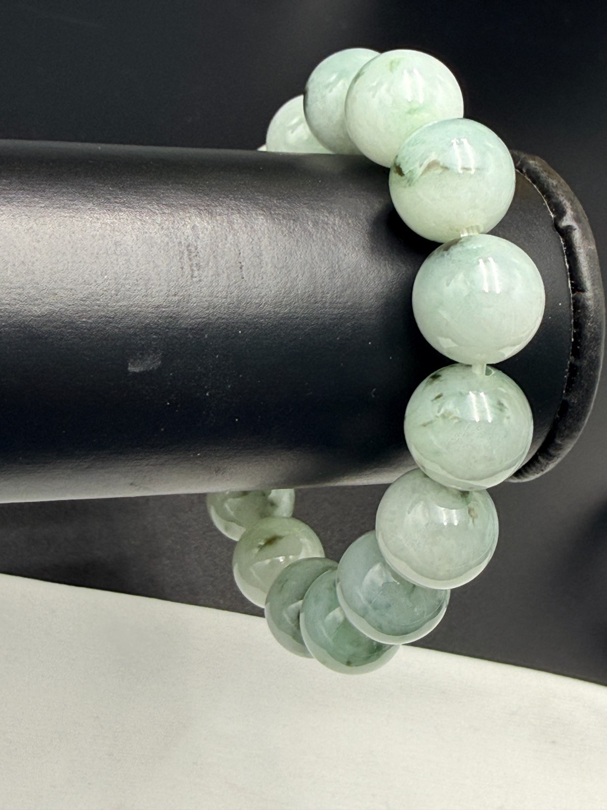 Certified Natural Jadeite Jade Beaded Bracelet Green Float FLWR 13.4 mm #100079