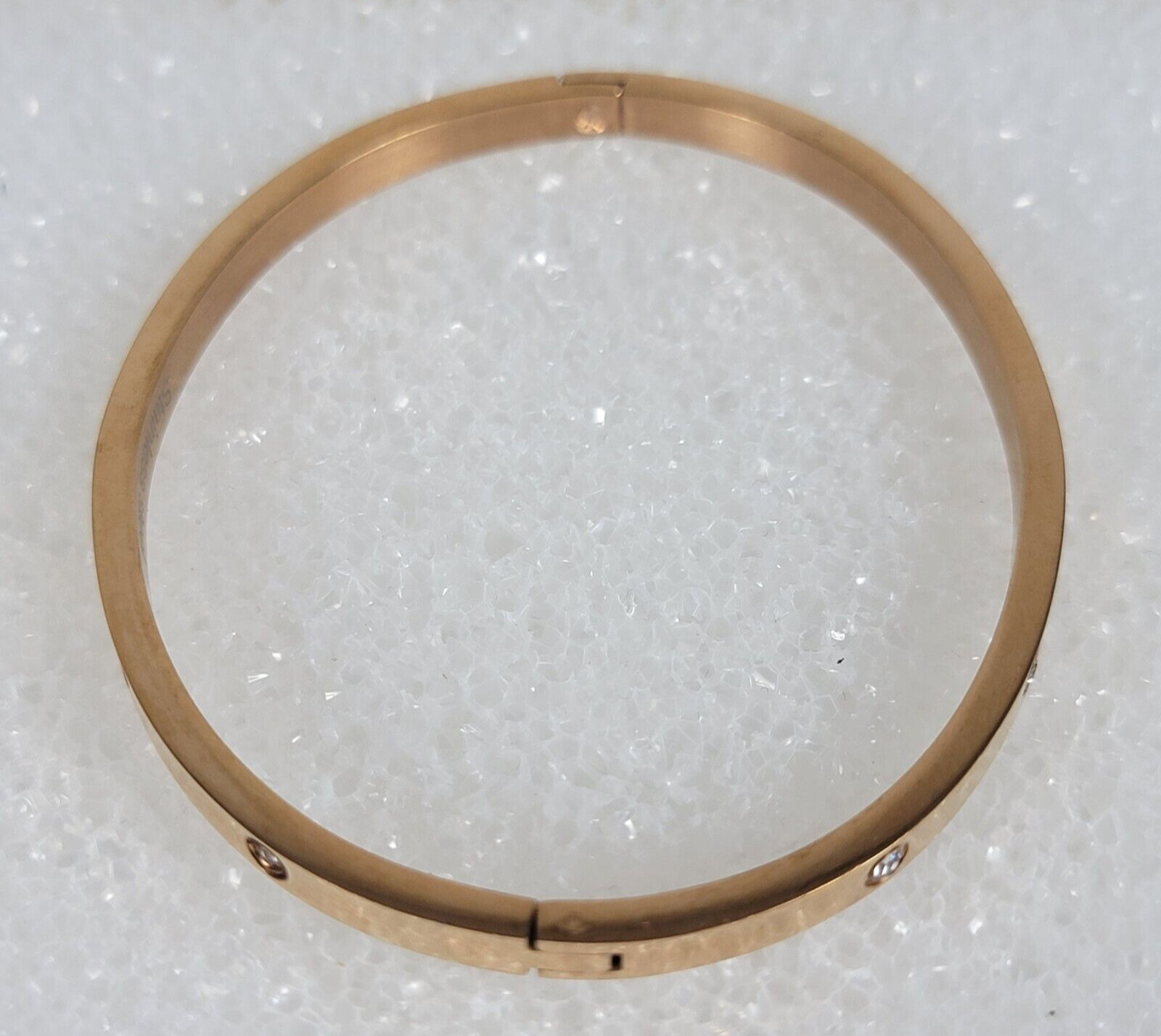 Clear Crystals Rose Gold Plated Stainless Steel Bangle Bracelet 6.5 In Oval Cla