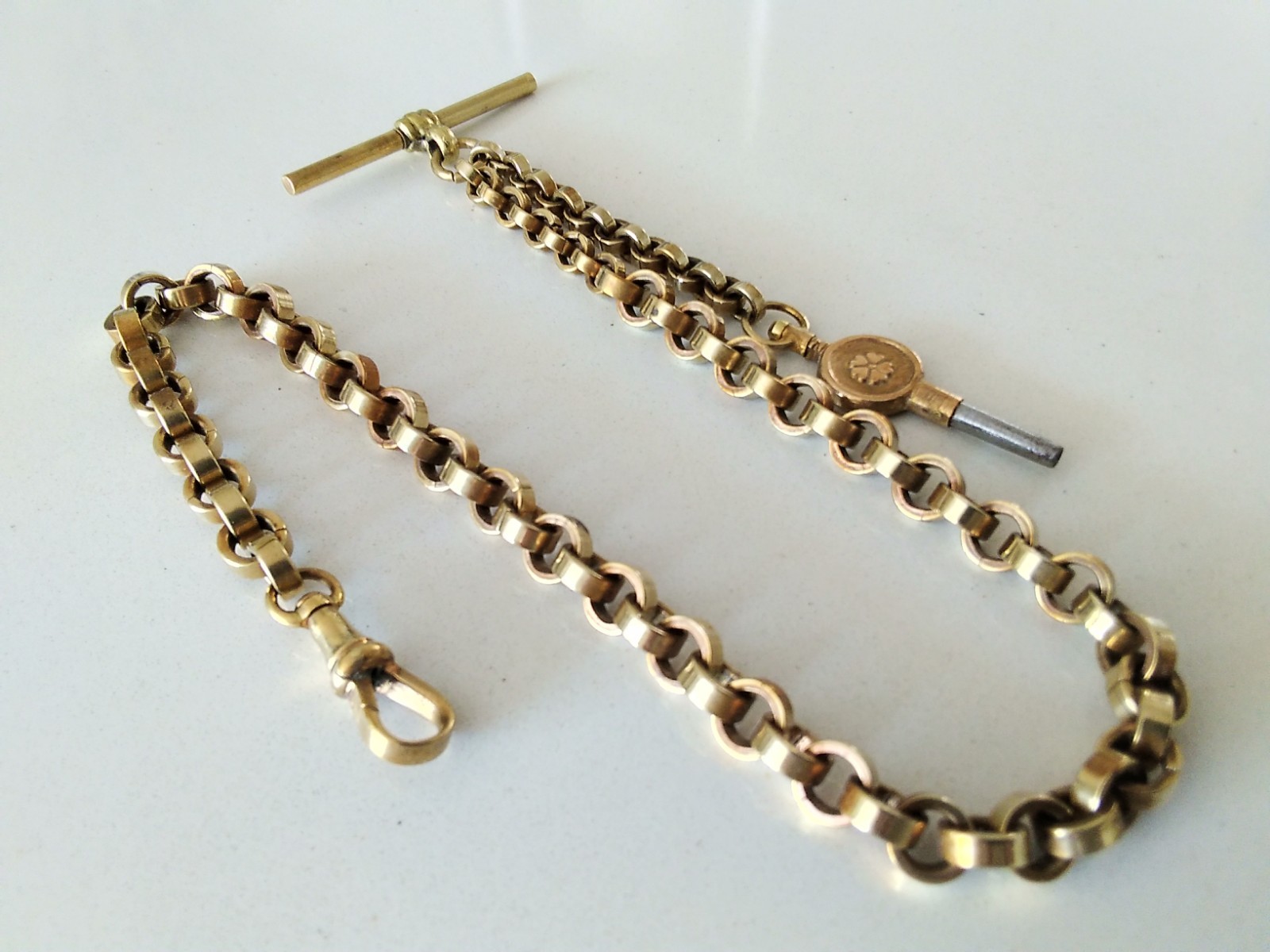 Antique Pocket Watch Chain Belcher Link yellow gold 34g L.B. CANADA