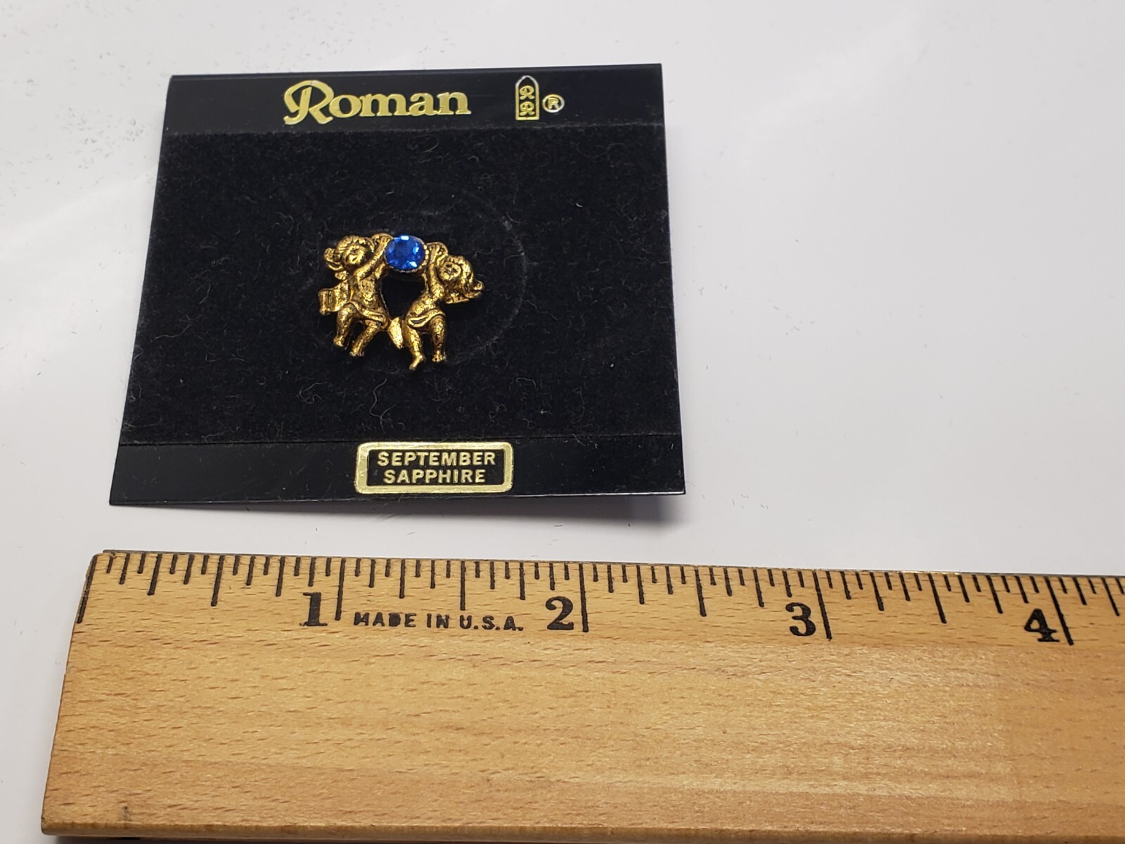 NEW ROMAN INC 2 Angels Holding September Sapphire Birthstone Blue Pin Brooch