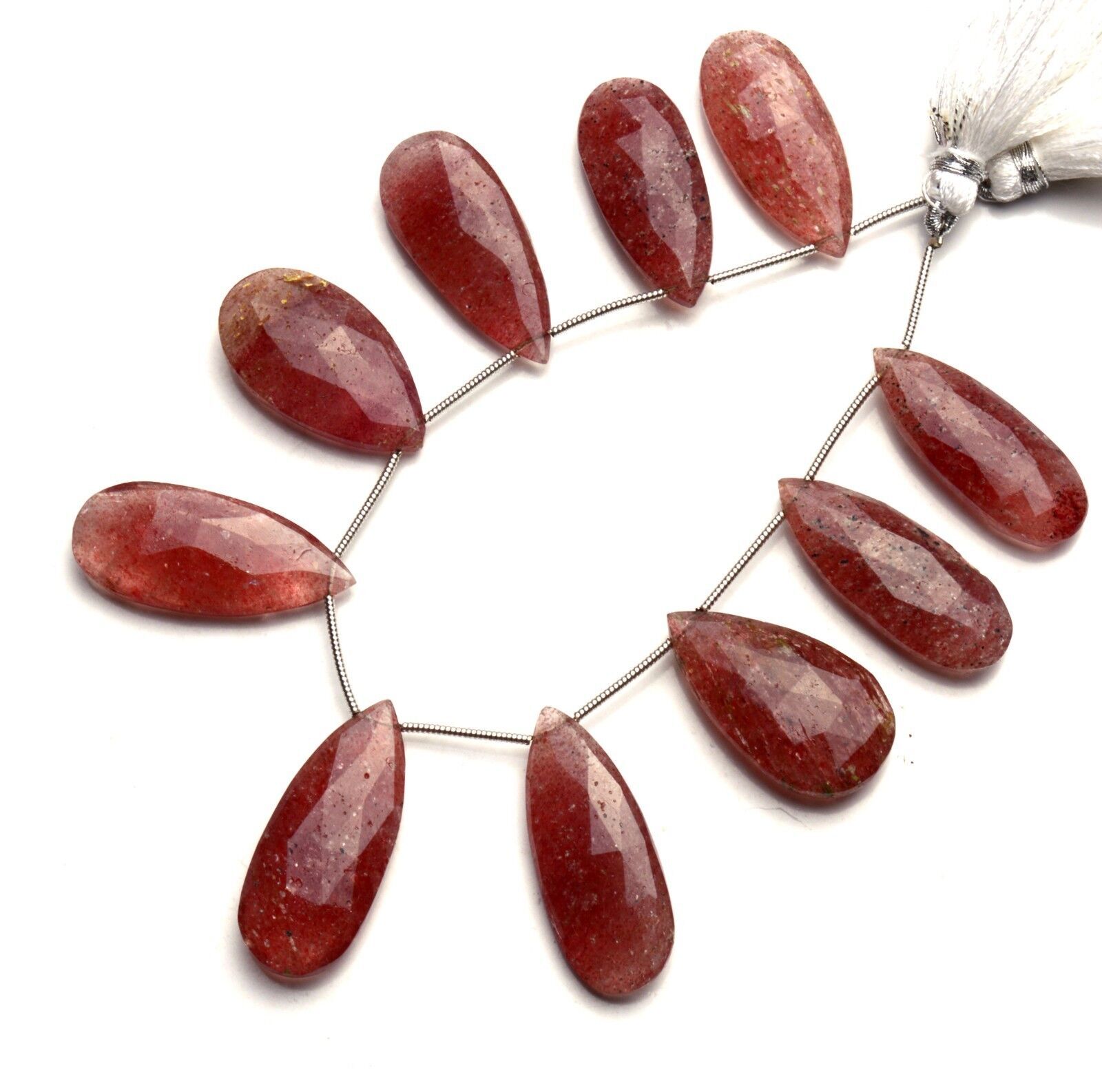 Very Rare Natural Gem Strawberry Quartz Faceted Pear Shape Beads Strand 7.5 Inch